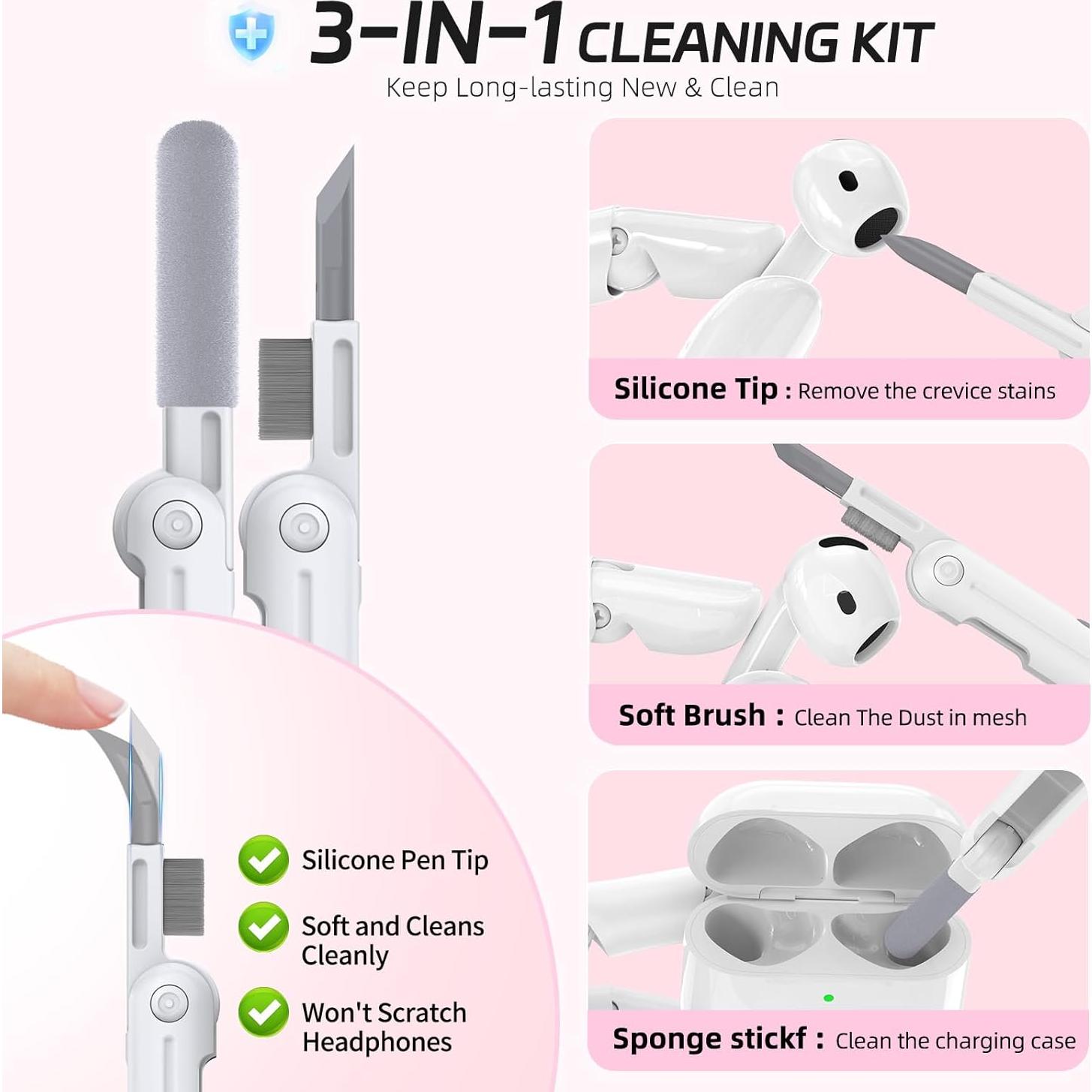 Funda de Silicona Rosa para AirPods 4 con Kit de Limpieza