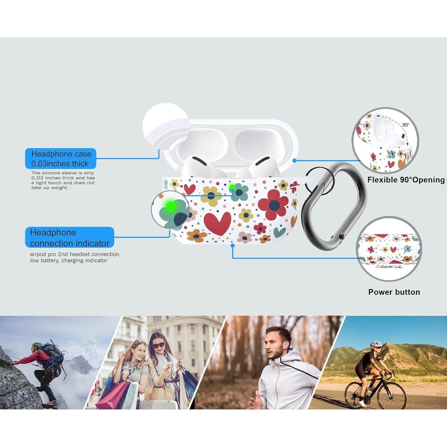 Funda de Silicona AGAOSH para AirPods Pro 2 - Flores Coloridas