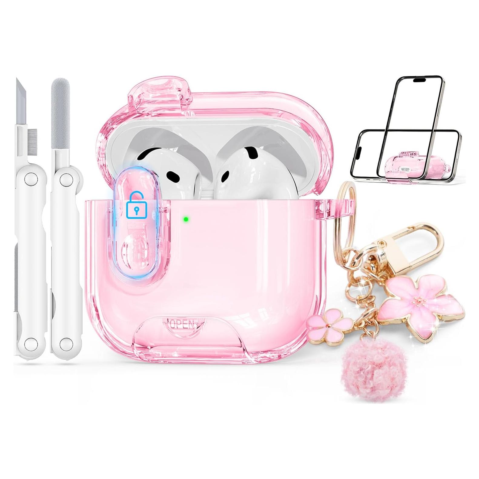 Estuche Protector Skyconser para AirPods 4 - Rosa Claro con Llavero