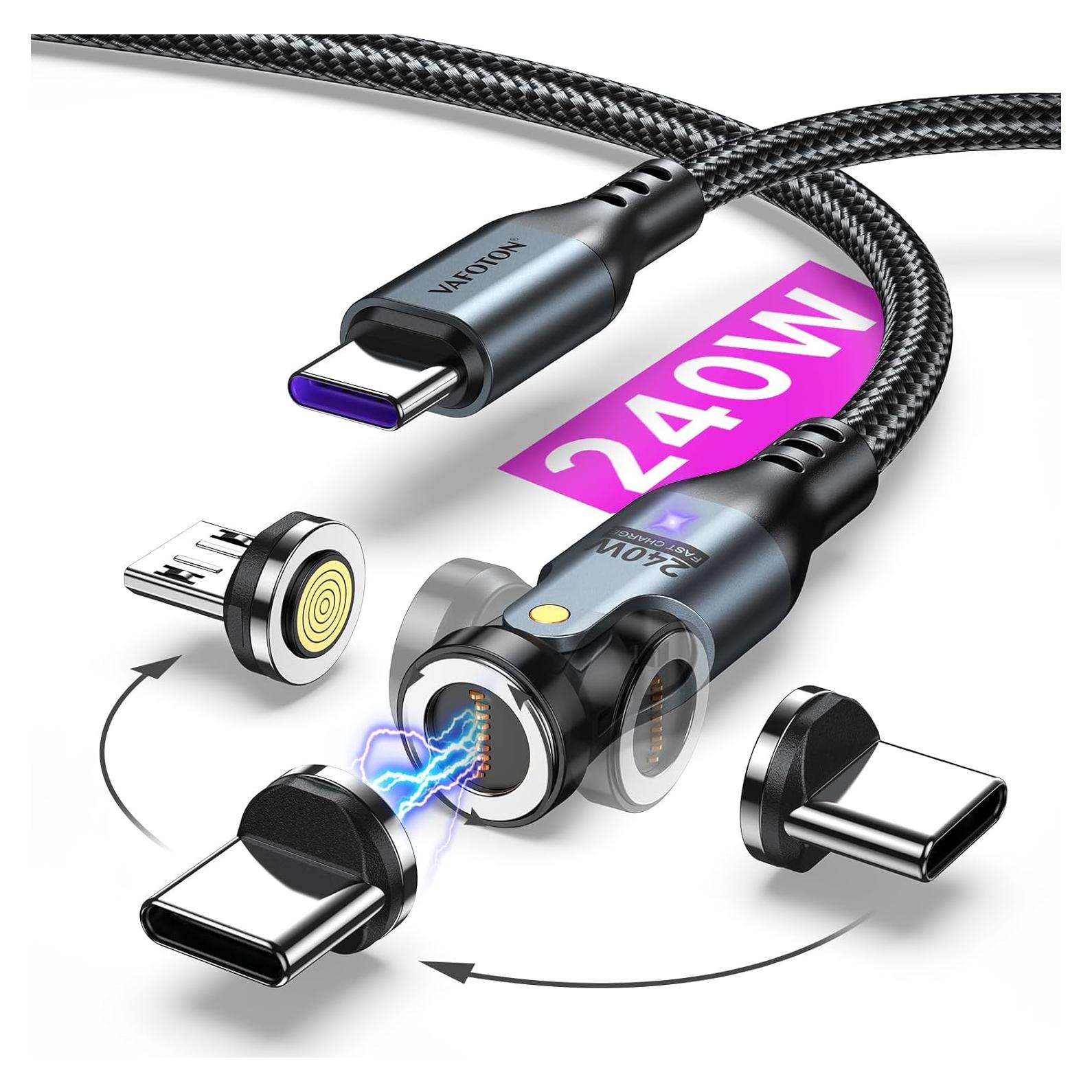 Cable de carga magnético USB C 240W VAFOTON 1.83m 360°