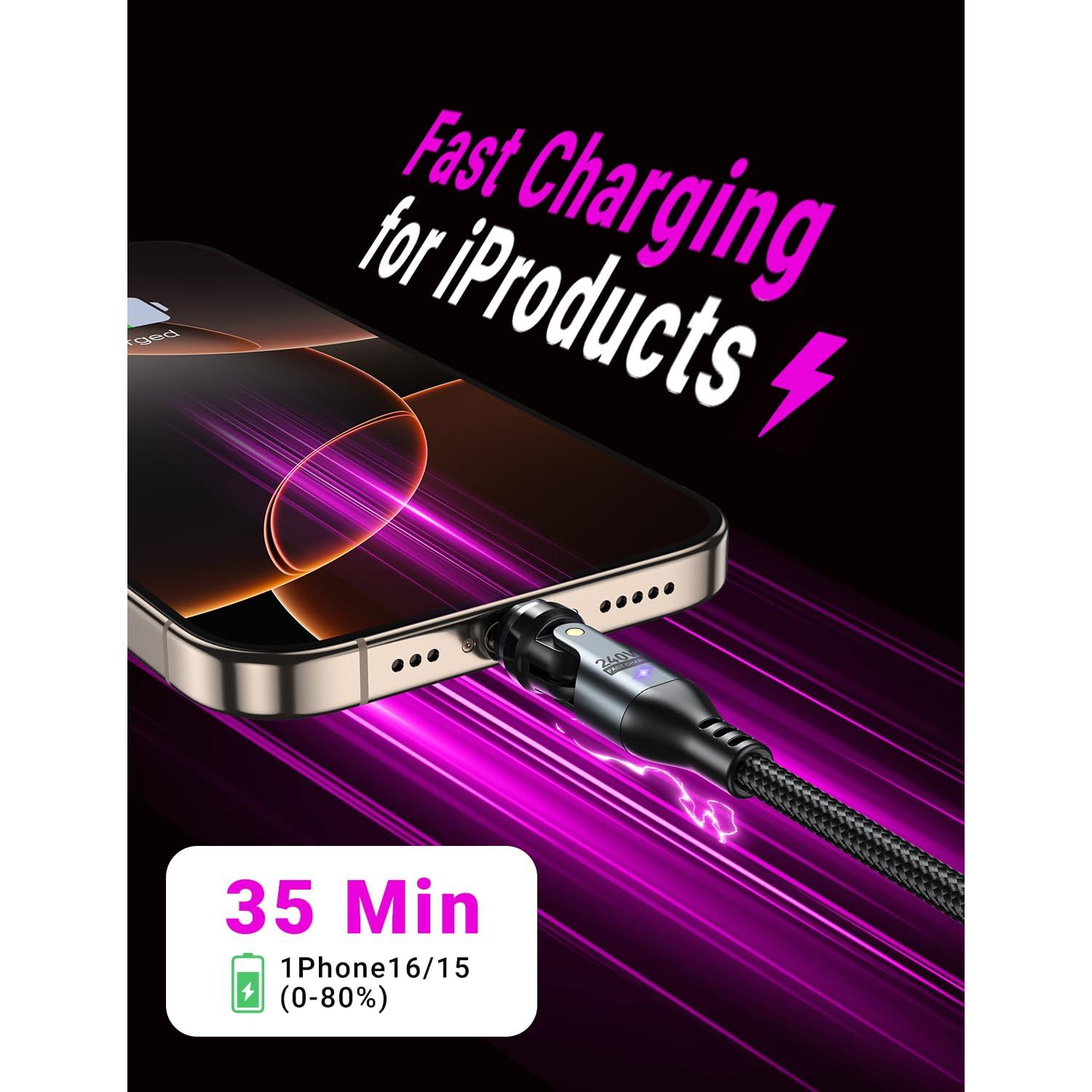 Cable de carga magnético USB C 240W VAFOTON 1.83m 360°