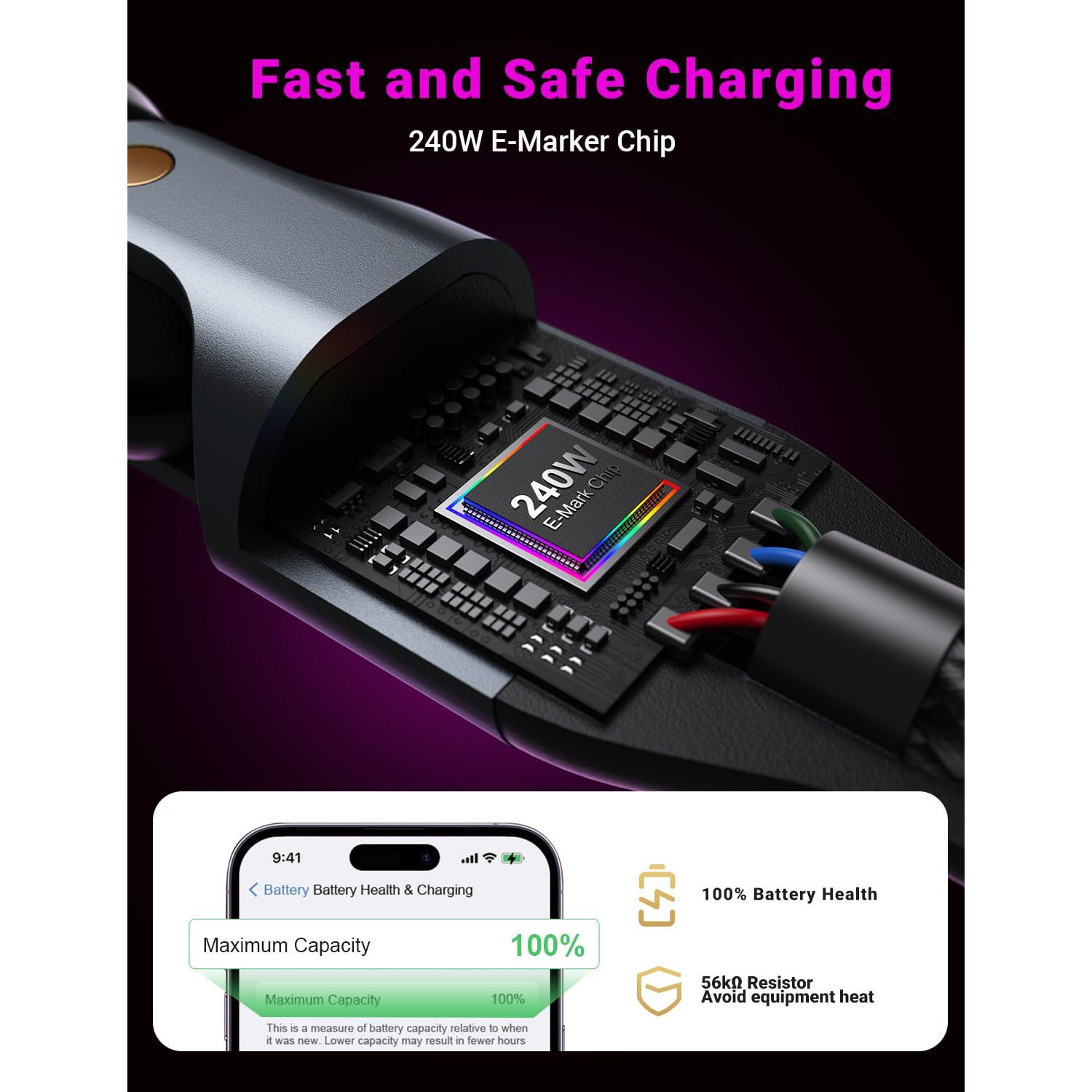 Cable de carga magnético USB C 240W VAFOTON 1.83m 360°