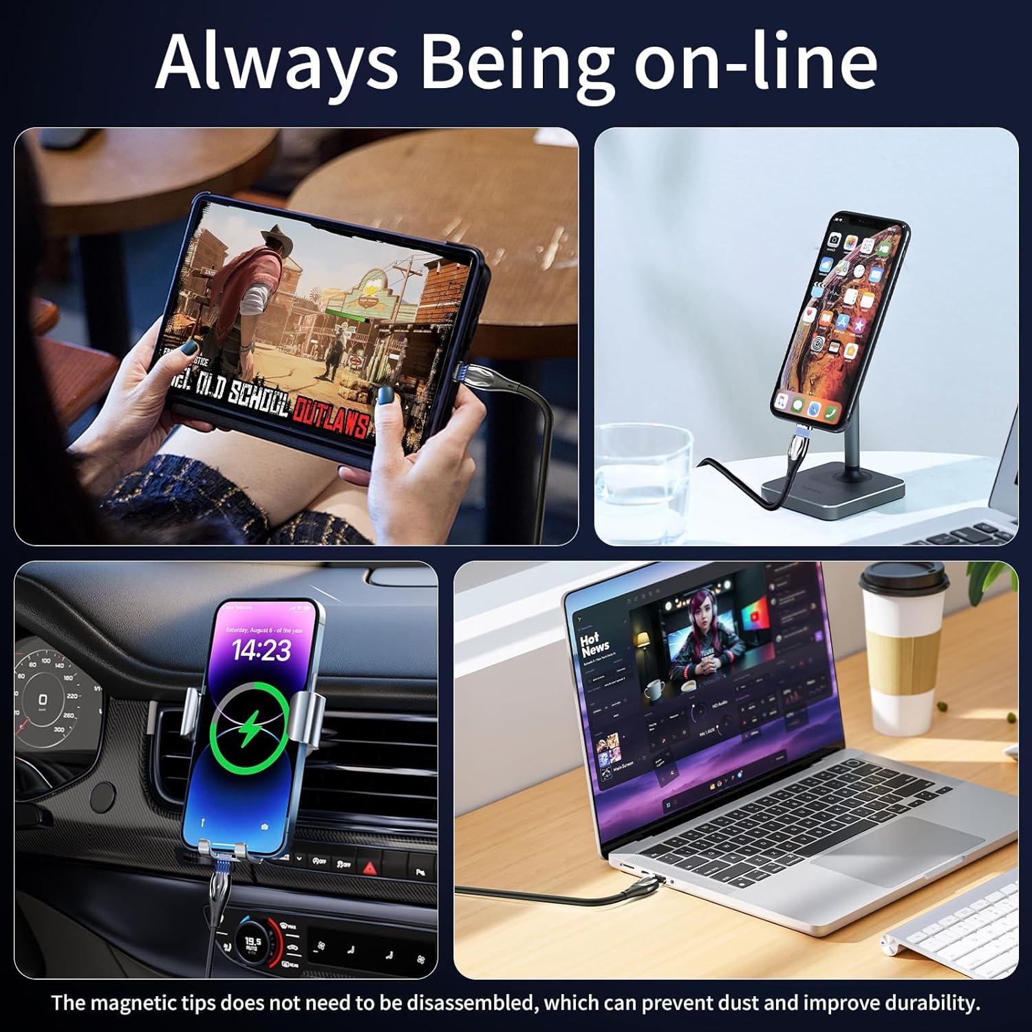 Cable de Carga Magnético 100W USB C y Lightning 2 en 1 - 3 Pack