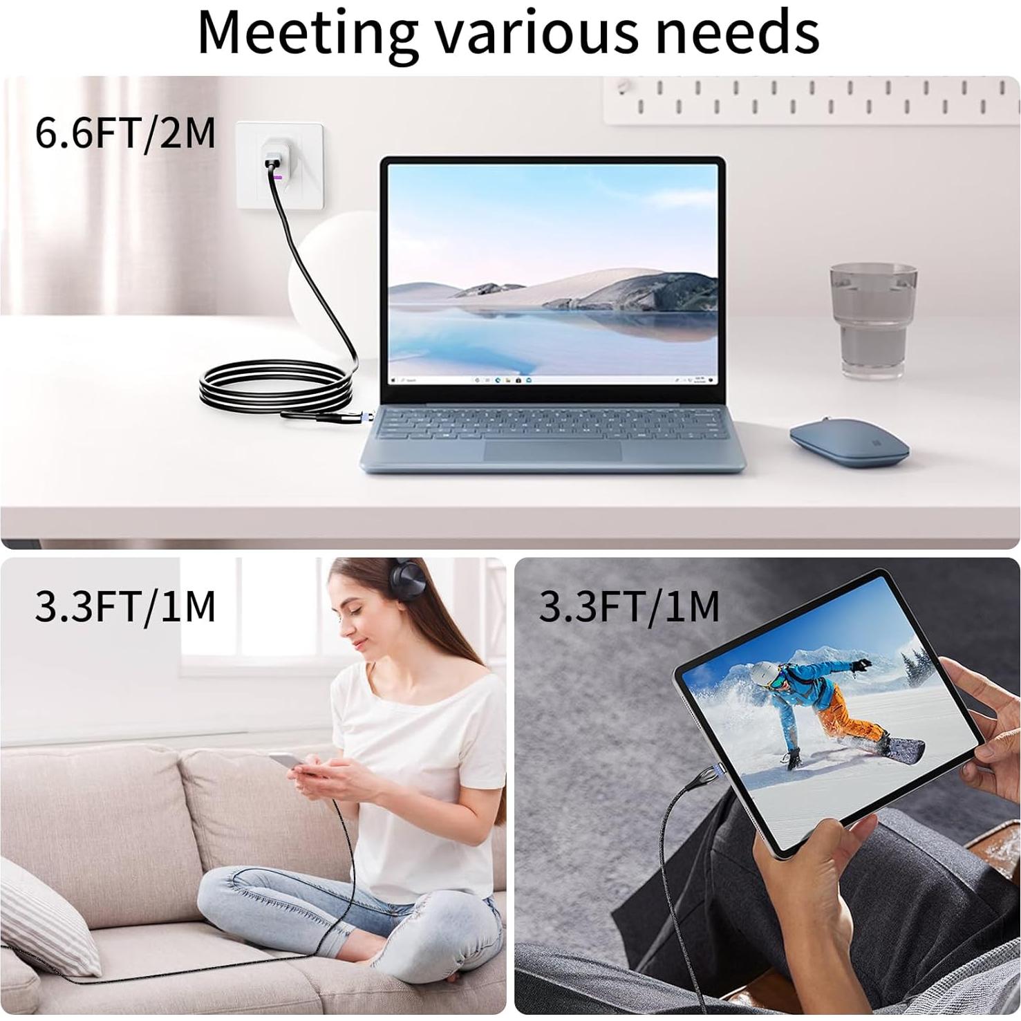 Cable de Carga Magnético 100W USB C y Lightning 2 en 1 - 3 Pack