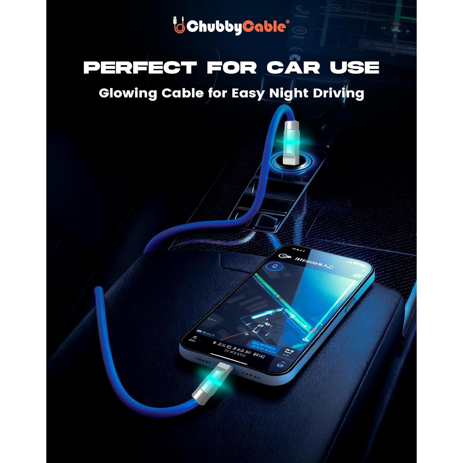 chubbycable Neon Chubby - Fast Charge Cable with Smart Light RGB Color Gradual Light Up 100W Charging Cord LED USB C Cable Compatible with iPhone 17-15 Series, Dark Blue, Type-C to Type-C, 6.6 FT