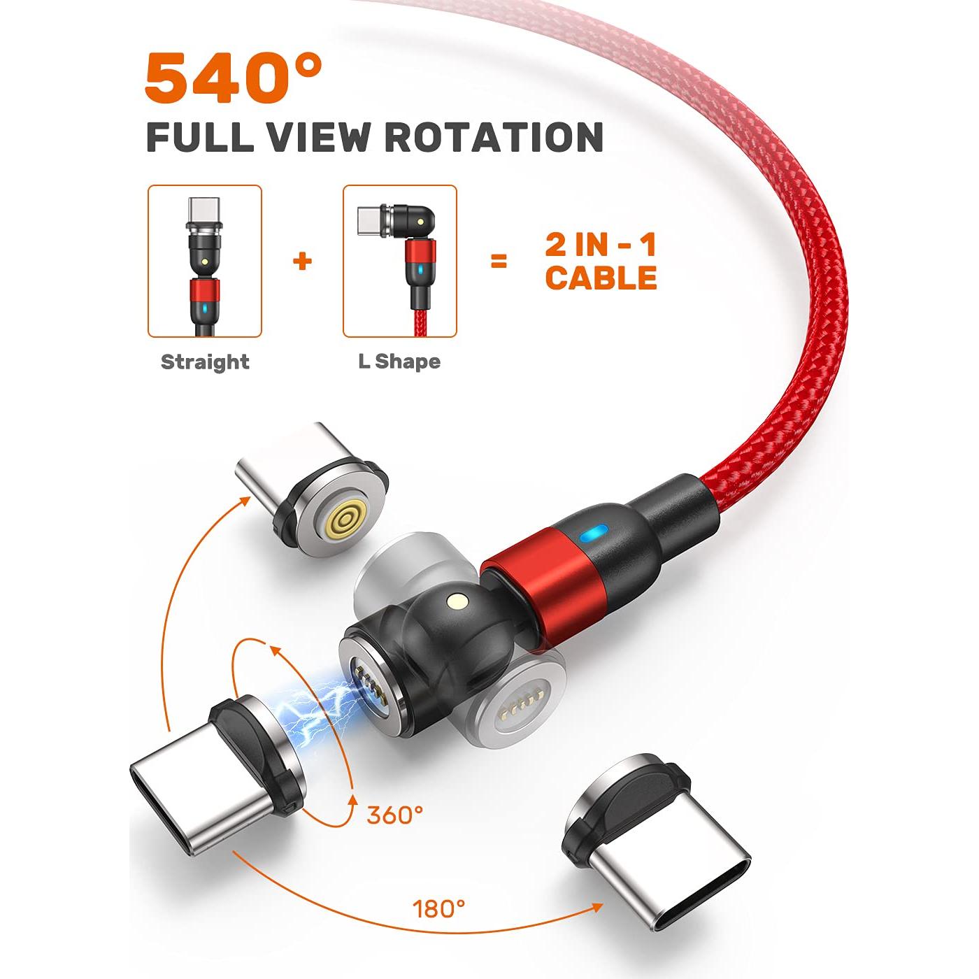 Cable de Carga Magnético AUFU 5Pack USB C 3A 0.5m-2m