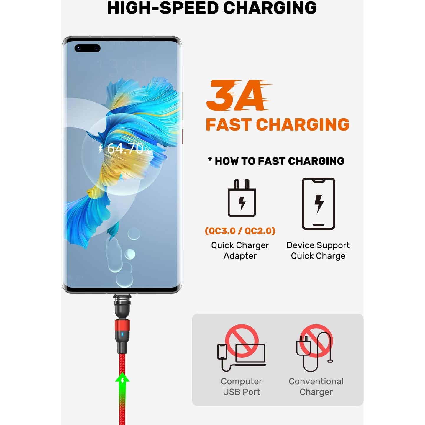 Cable de Carga Magnético AUFU 5Pack USB C 3A 0.5m-2m