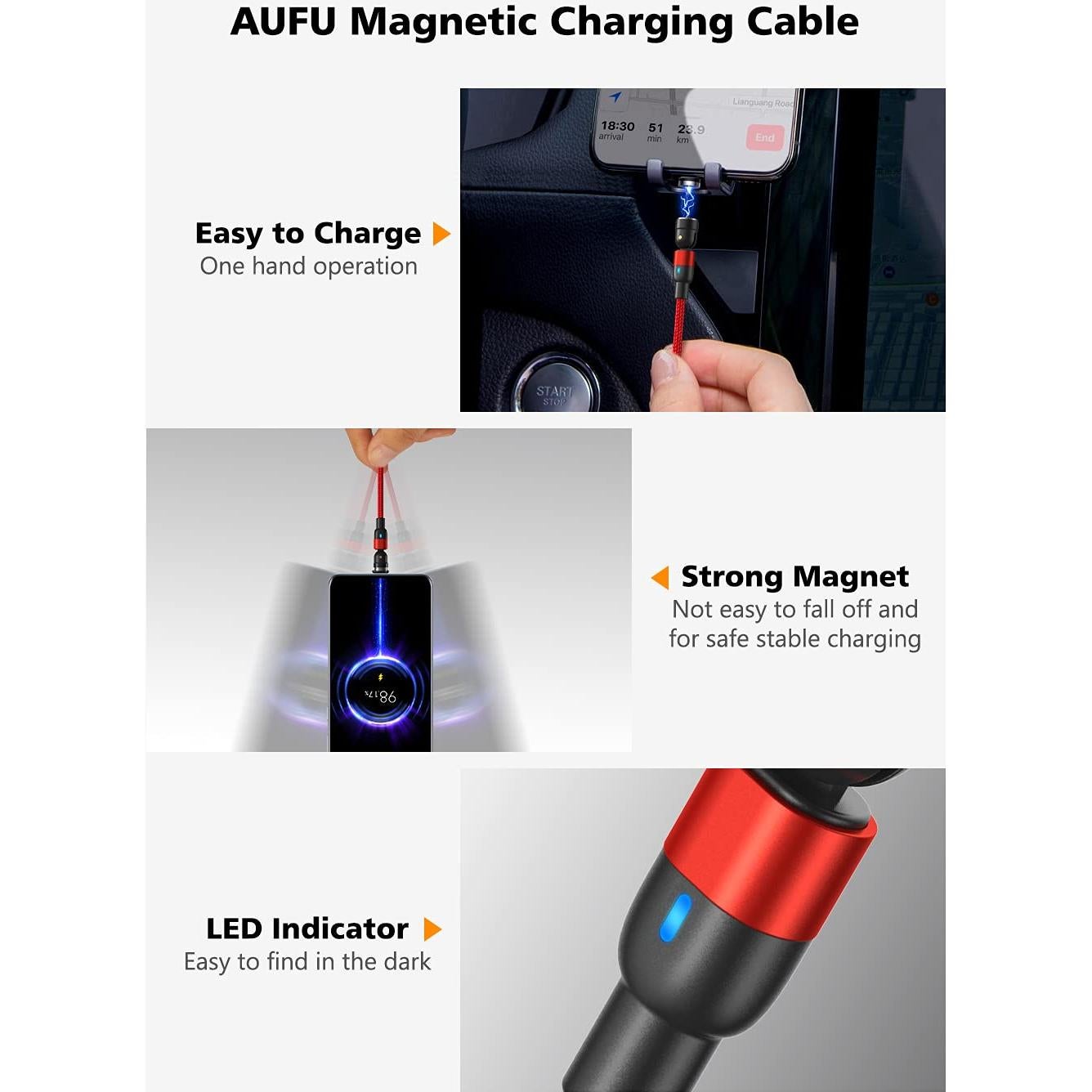 Cable de Carga Magnético AUFU 5Pack USB C 3A 0.5m-2m