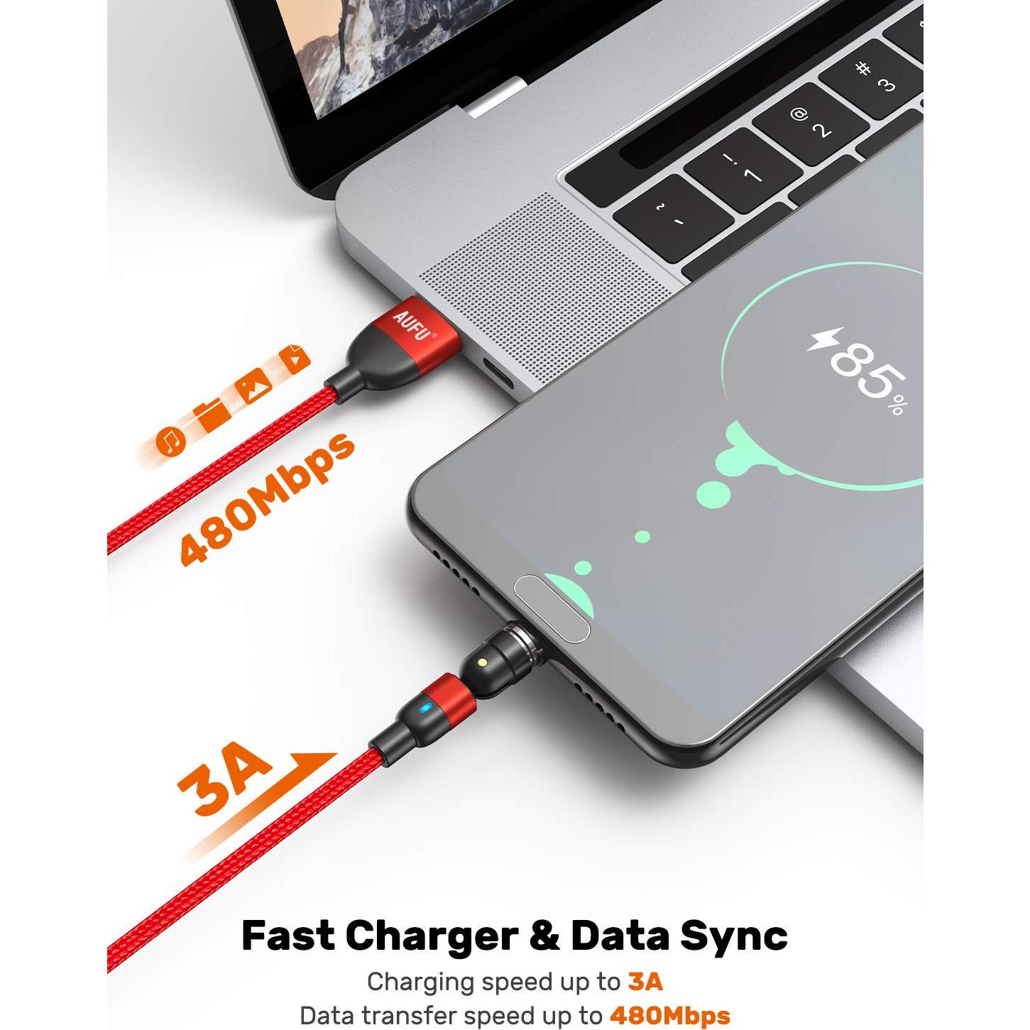 Cable de Carga Magnético AUFU 5Pack USB C 3A 0.5m-2m