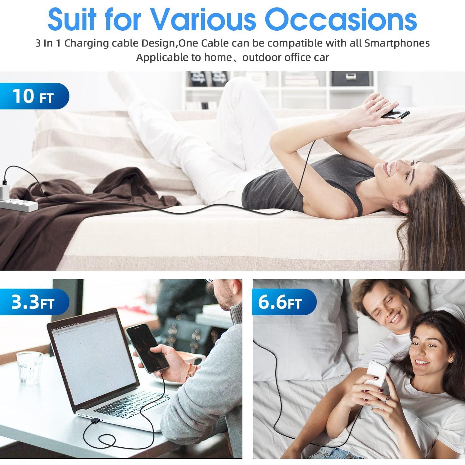 Cable de Carga Magnético 3 en 1 Bojianxin 7 Piezas 0.5m a 3m