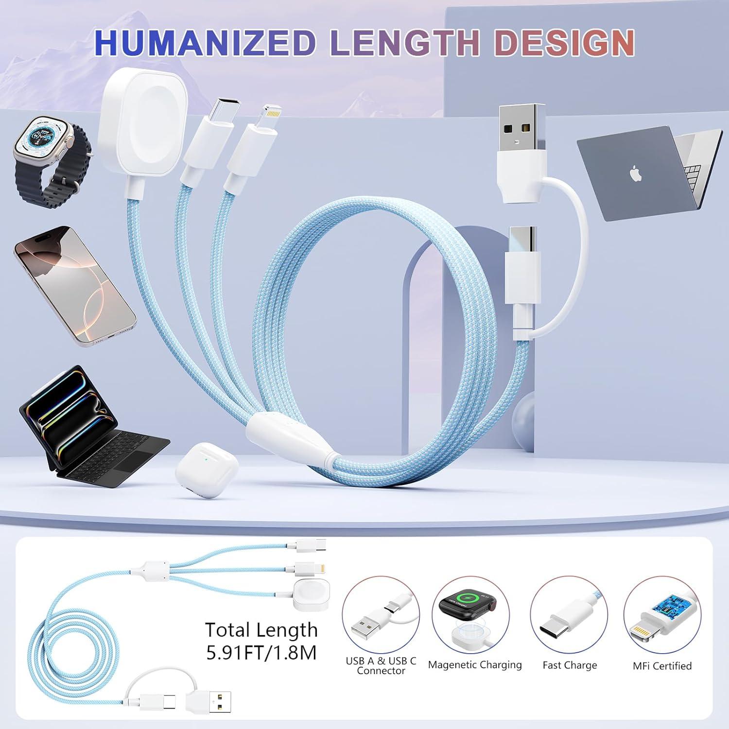 Cable de Carga Magnético 3 en 2 Quanlex 1.8M Carga Rápida