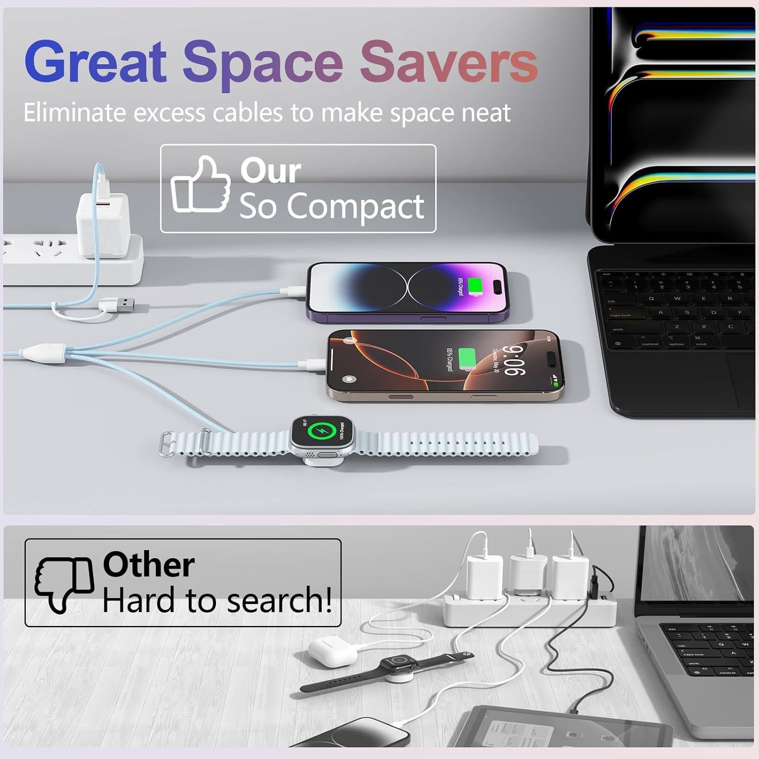 Cable de Carga Magnético 3 en 2 Quanlex 1.8M Carga Rápida