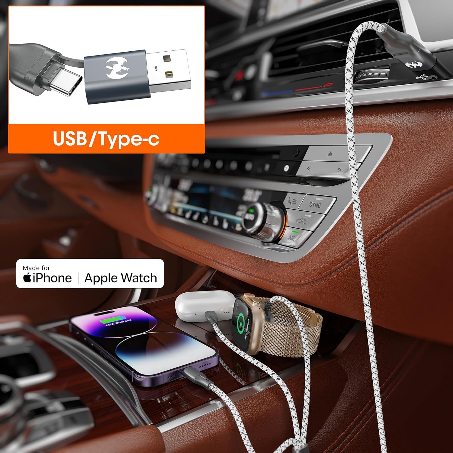 Cable de Carga Múltiple 3 en 2 IDISON 1.8m para Apple Watch