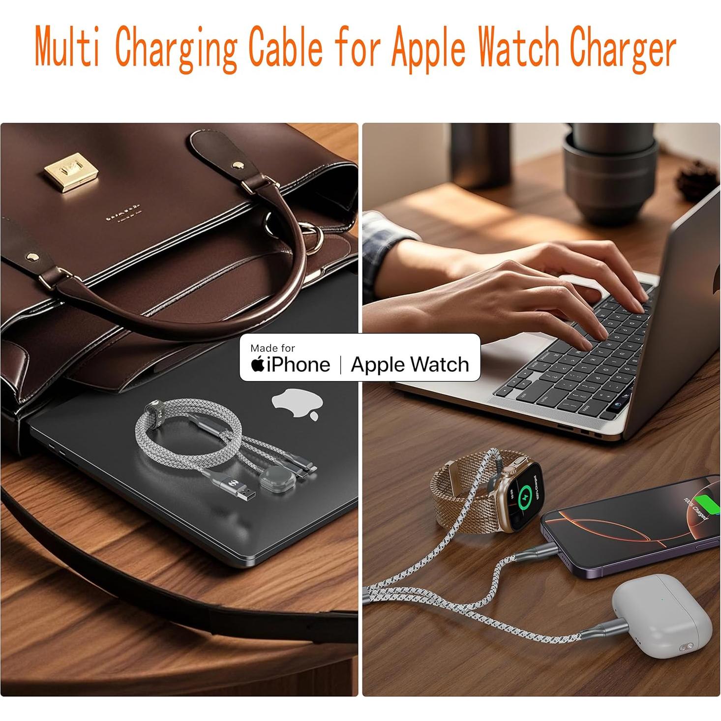 Cable de Carga Múltiple 3 en 2 IDISON 1.8m para Apple Watch