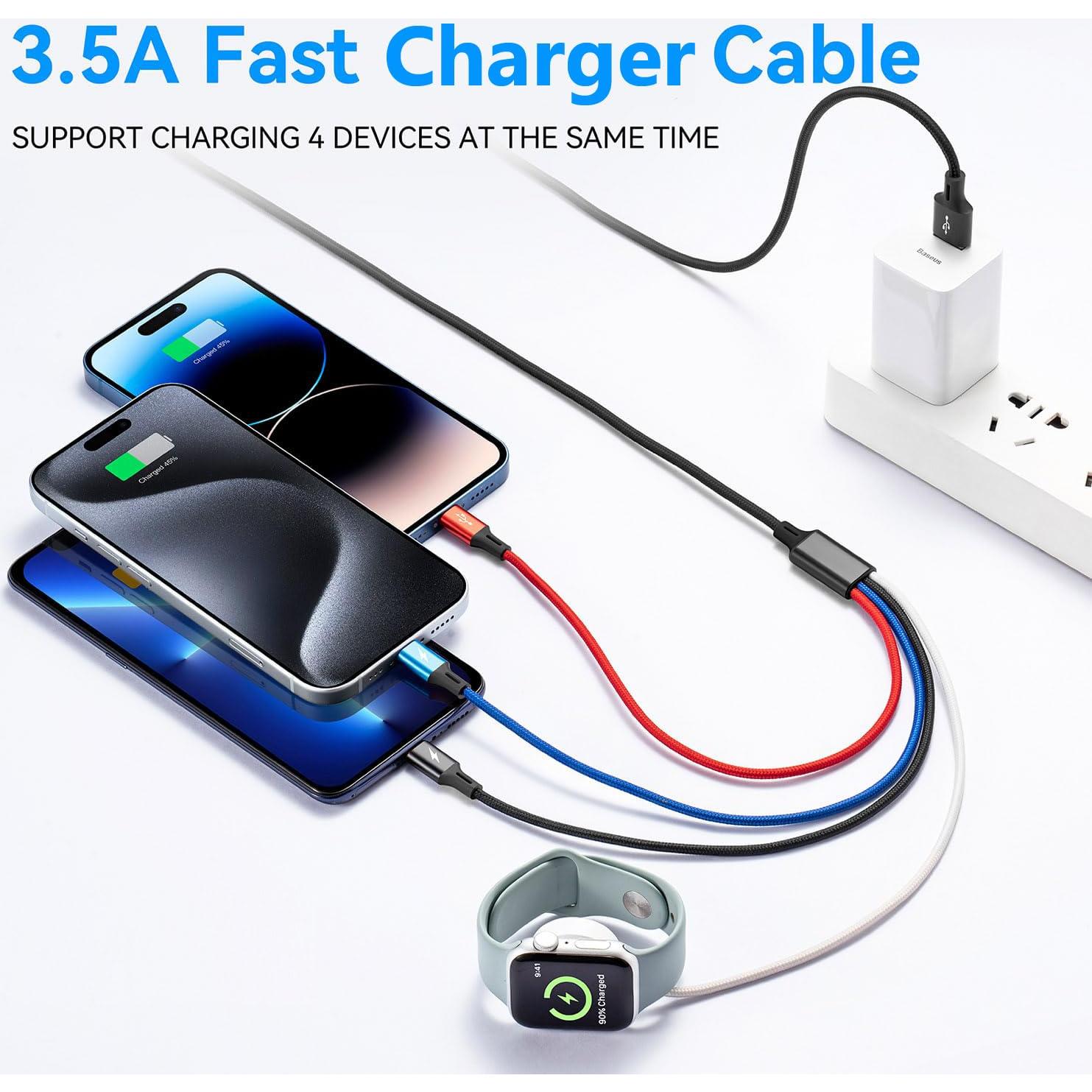 Cable de Carga Múltiple 4 en 1 Minlu 1.83m Nylon Trenzado