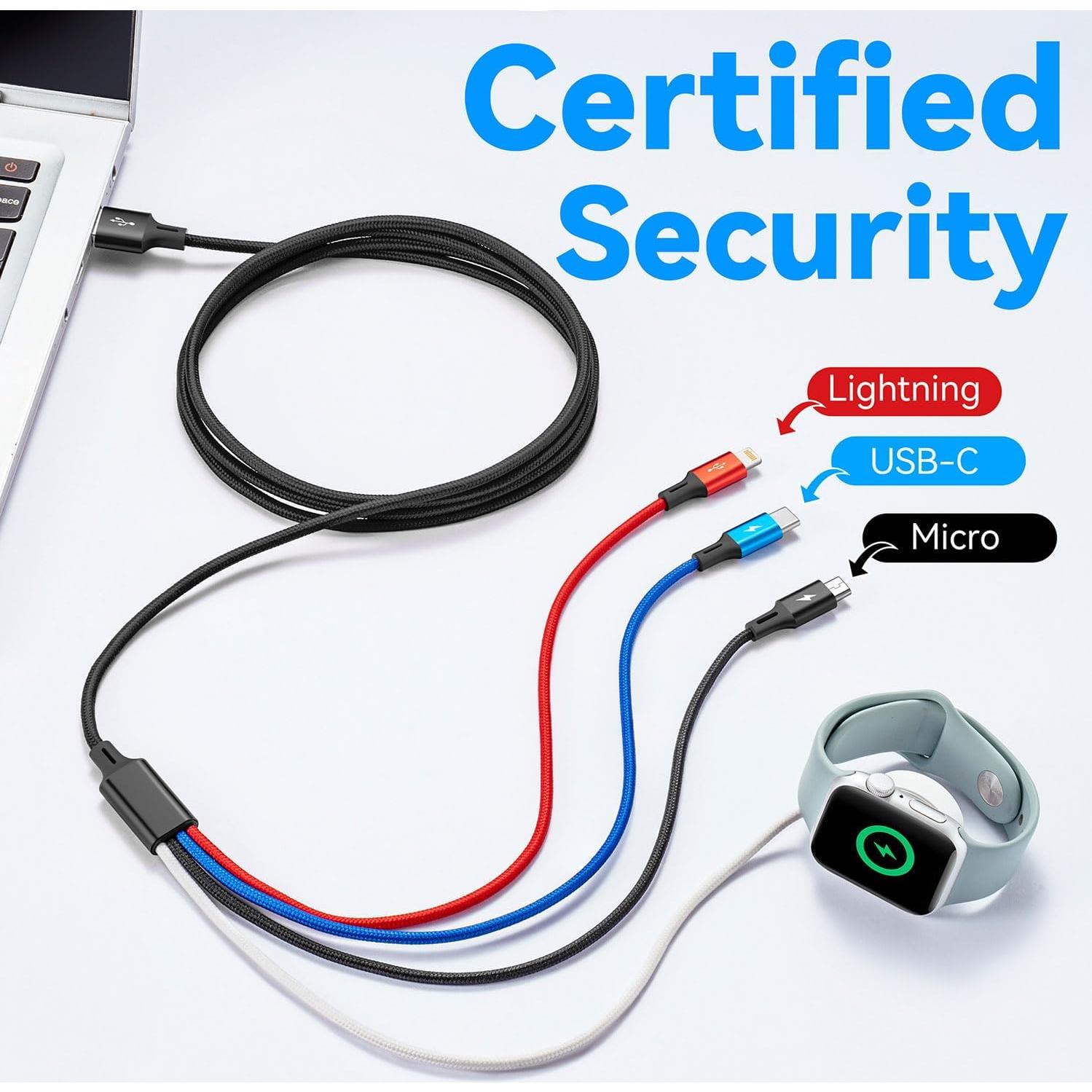 Cable de Carga Múltiple 4 en 1 Minlu 1.83m Nylon Trenzado