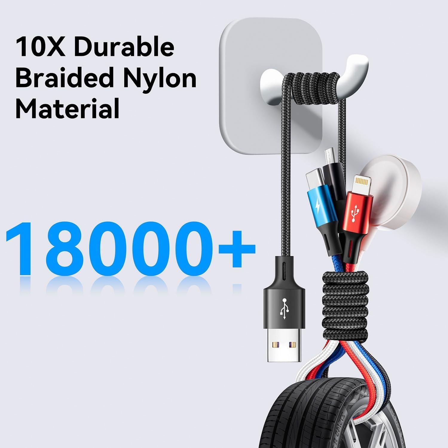 Cable de Carga Múltiple 4 en 1 Minlu 1.83m Nylon Trenzado