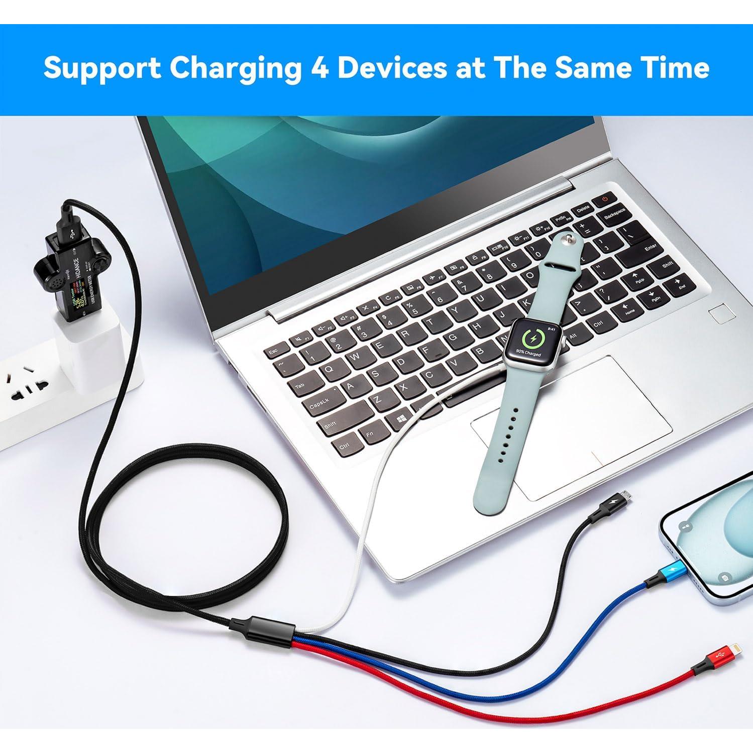 Cable de Carga Múltiple 4 en 1 Minlu 1.83m Nylon Trenzado