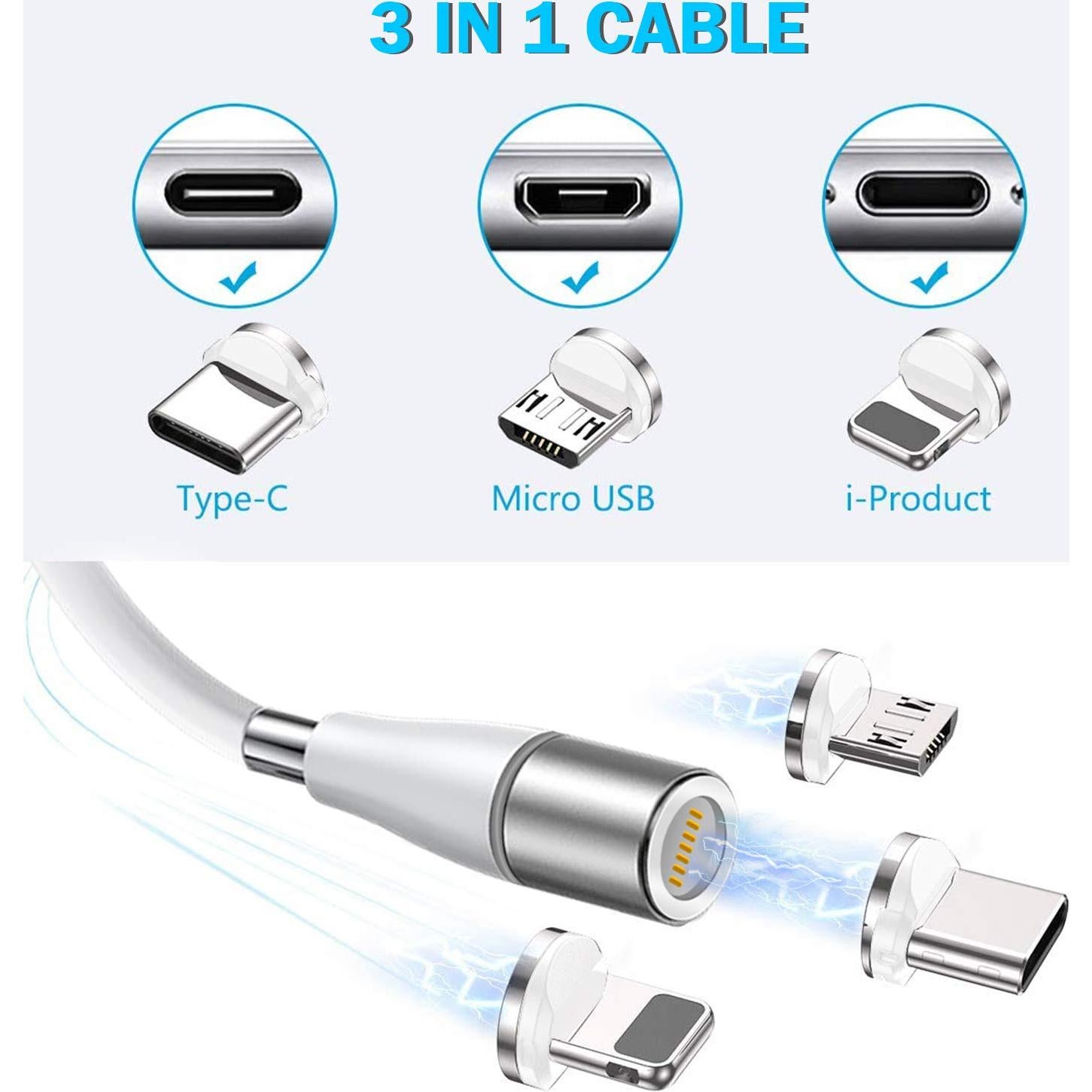 Cable de Carga Magnético AICase 3 en 1 0.9m Carga Rápida