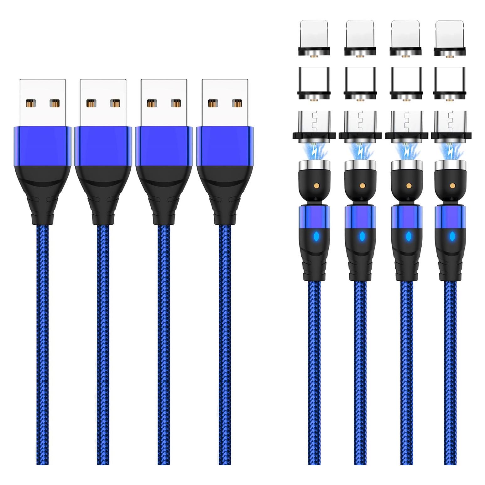 Cable de Carga Magnético 3 en 1 VKEFICEA 4-Pack 1-3 m