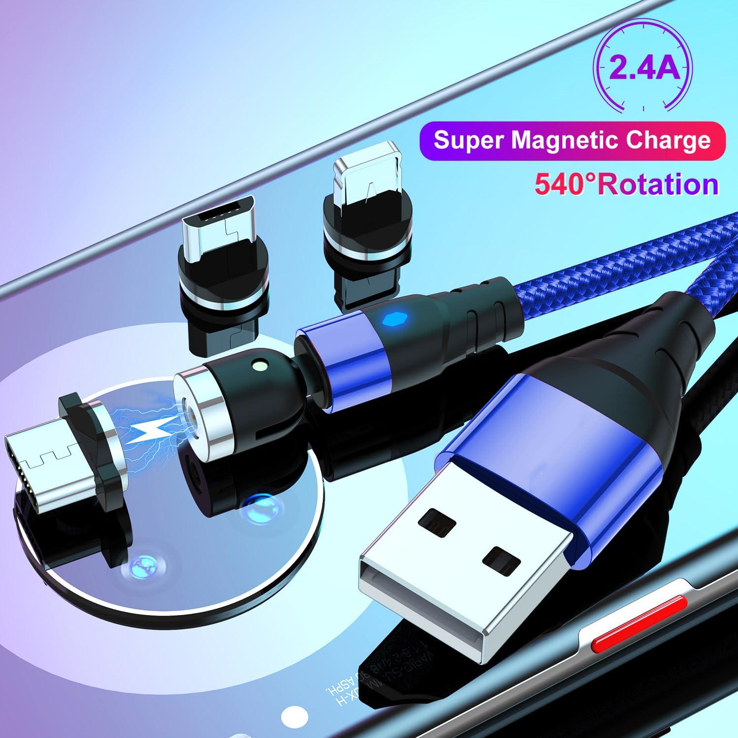 Cable de Carga Magnético 3 en 1 VKEFICEA 4-Pack 1-3 m