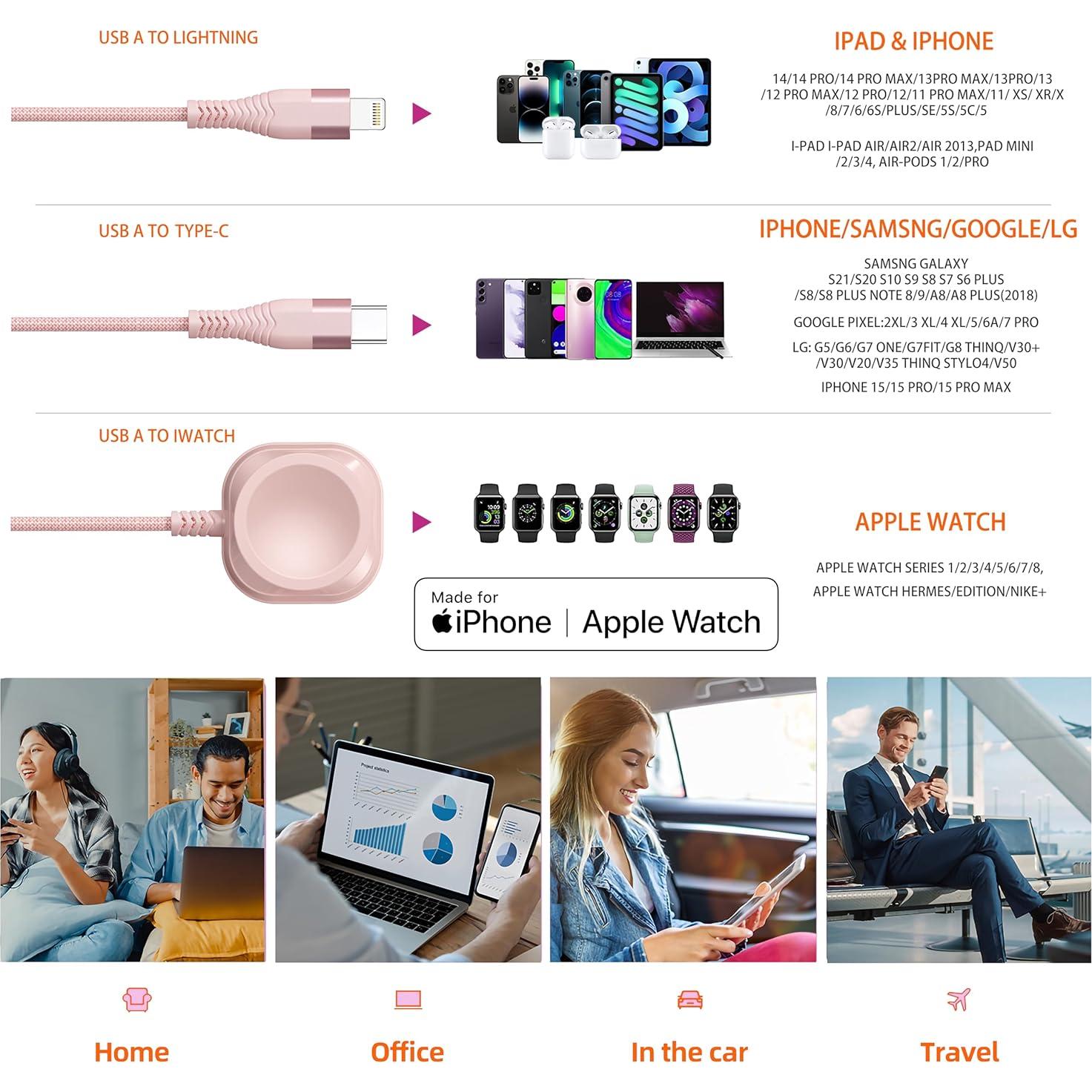 Cable de Carga Múltiple 3 en 1 Xnewcable 1.83m USB-C Lightning