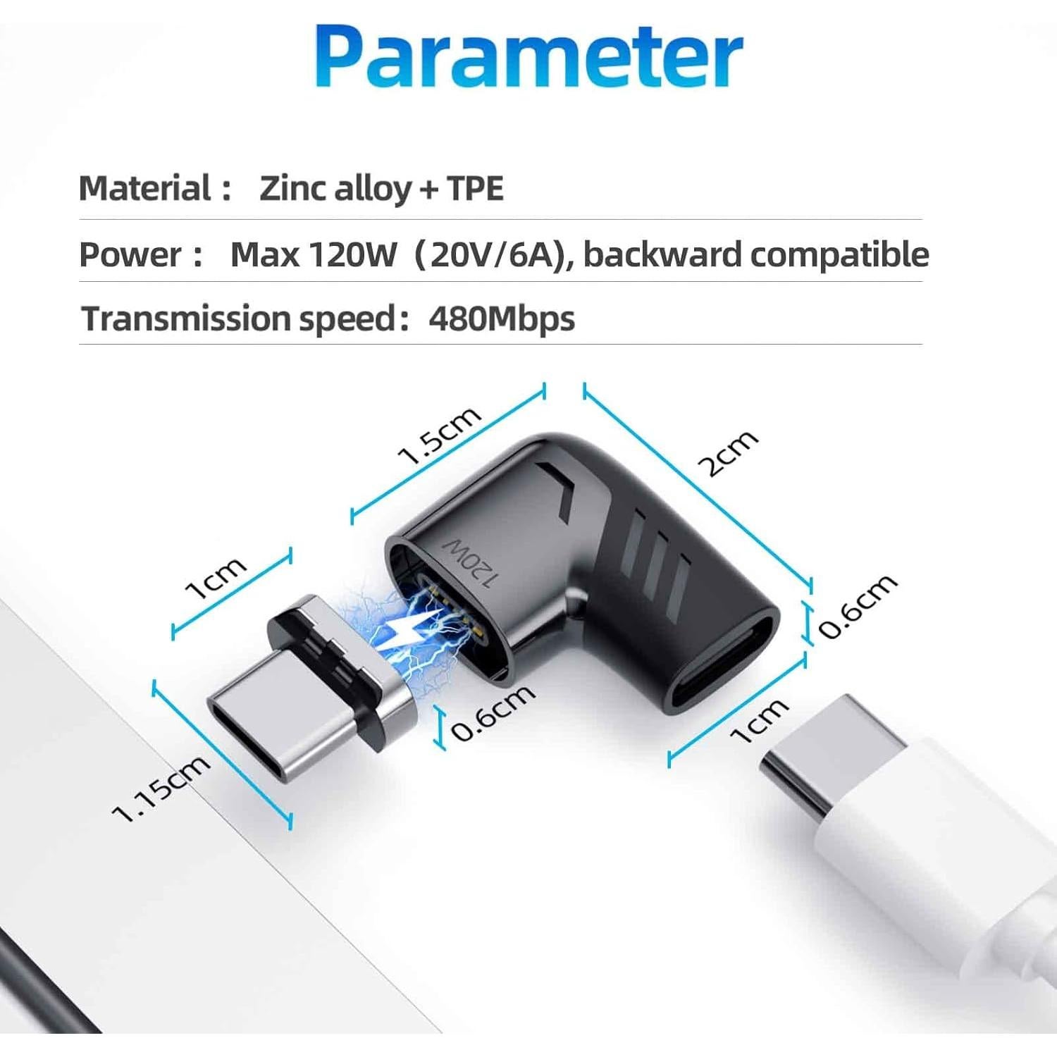 Adaptador USB C Magnético Sisyphy 100W 480Mbps Negro
