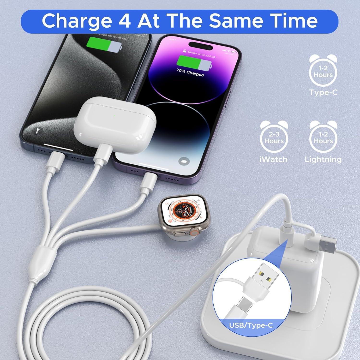 Cable de carga múltiple Amasuki 4 en 2 USB C para iPhone y iWatch