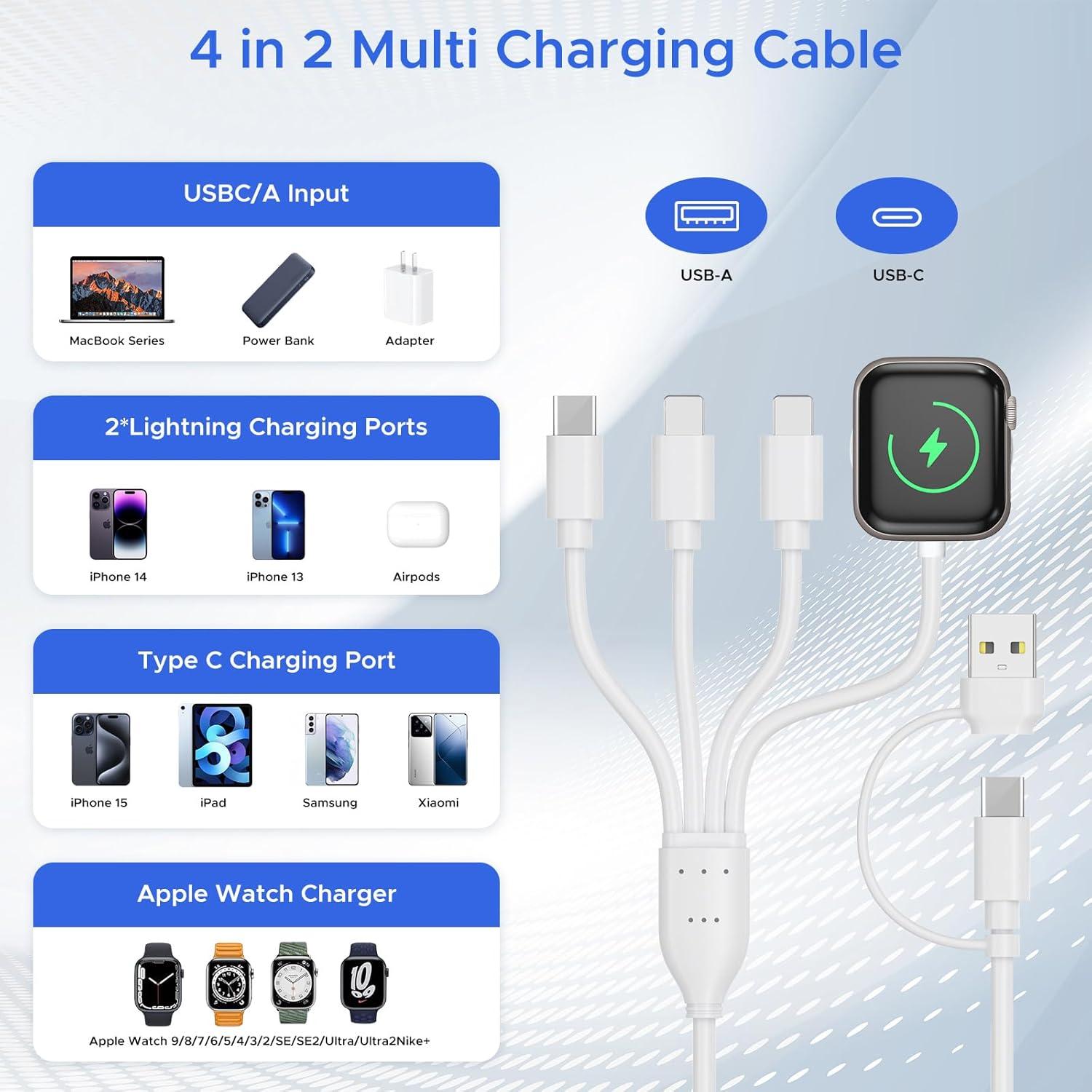 Cable de carga múltiple Amasuki 4 en 2 USB C para iPhone y iWatch