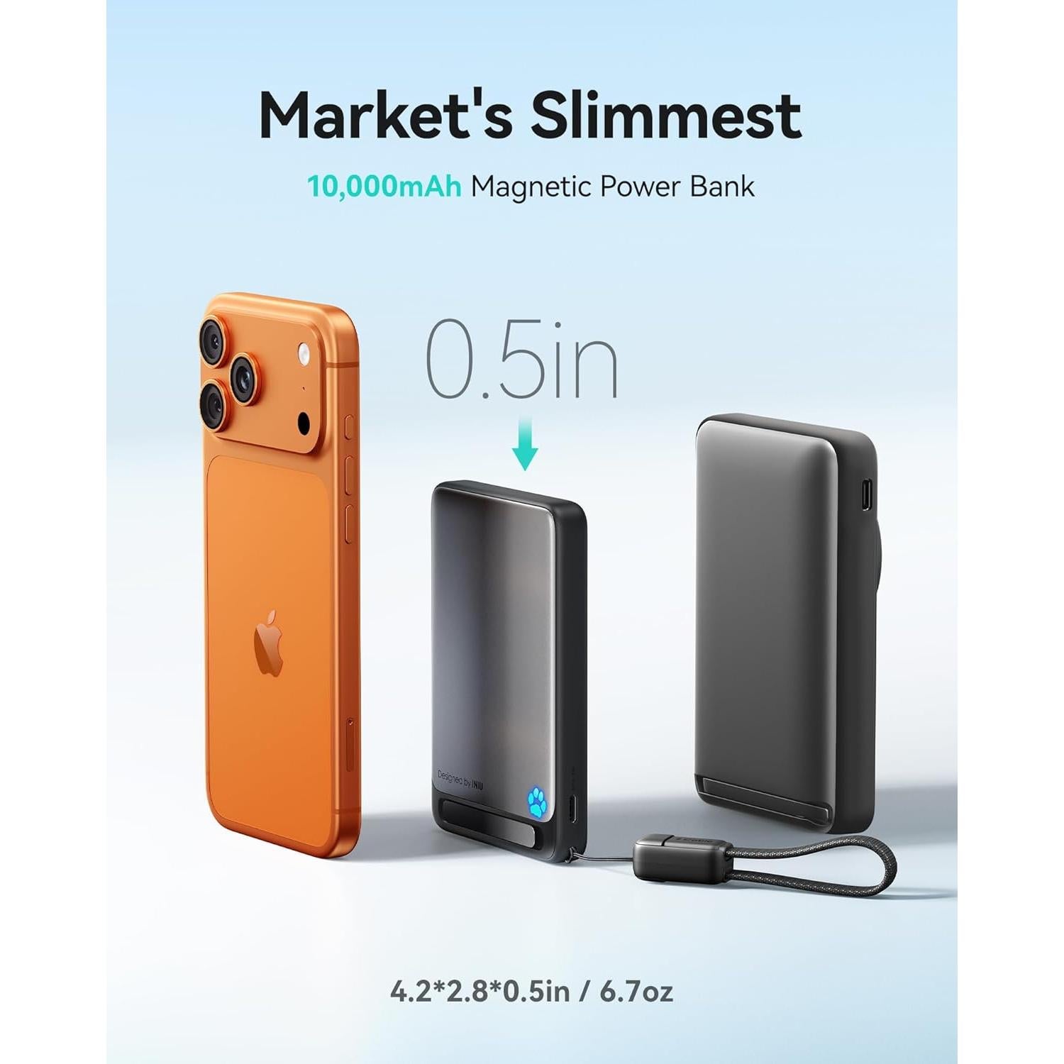 Cargador Portátil Magnético INIU 10000mAh Carga Rápida Azul