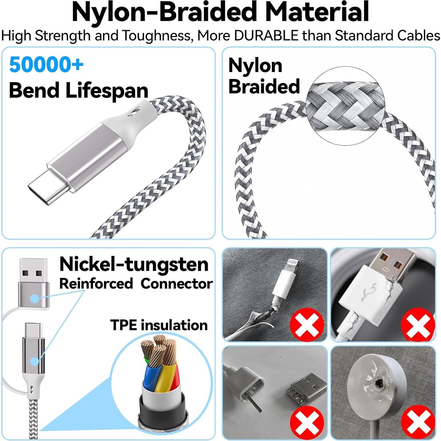 Cargador Rápido 4 en 2 Homailida 1.8m para iWatch y iPhone