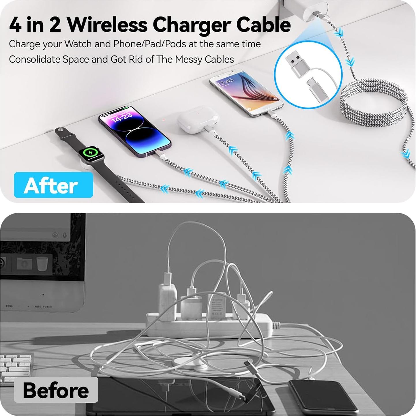 Cargador Rápido 4 en 2 Homailida 1.8m para iWatch y iPhone