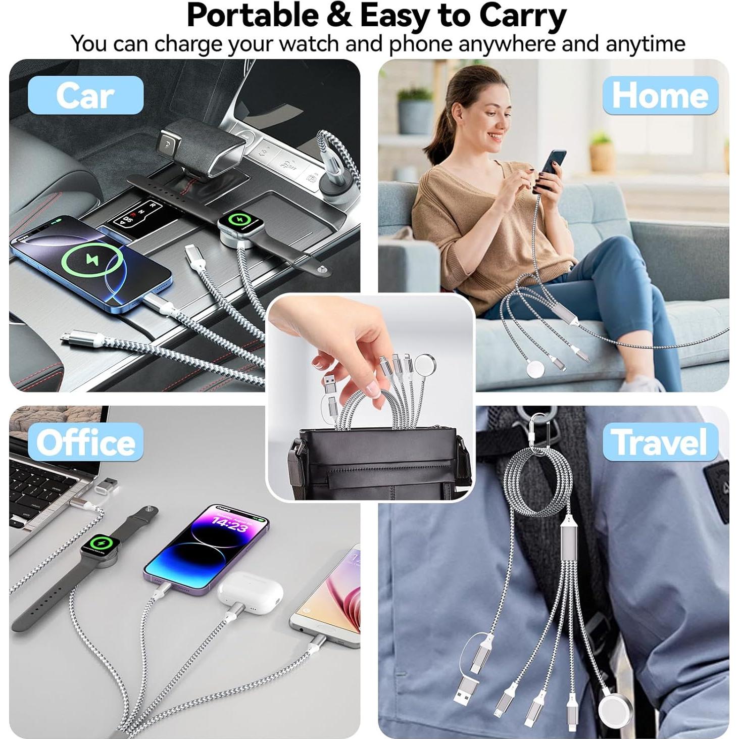 Cargador Rápido 4 en 2 Homailida 1.8m para iWatch y iPhone