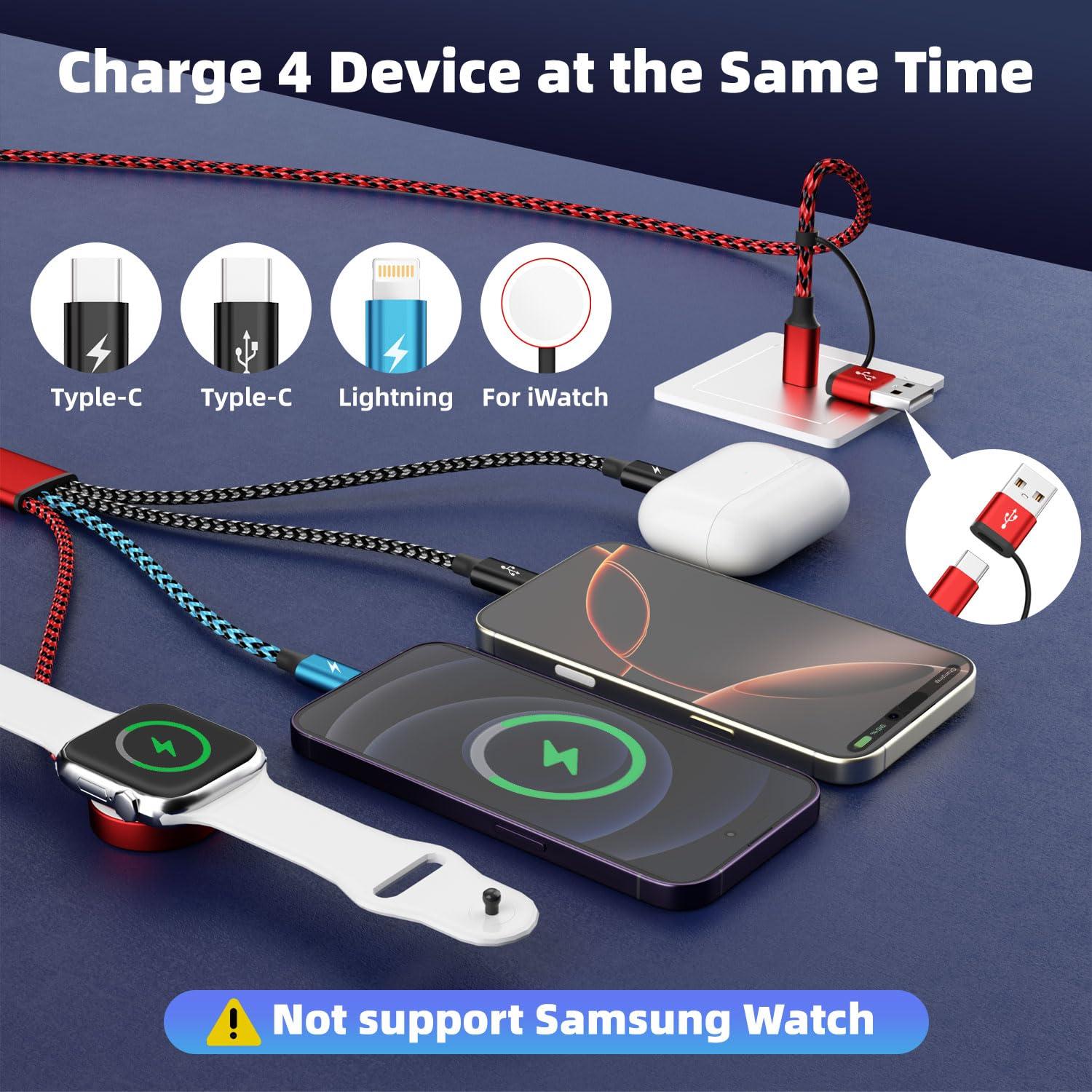 Cable de Carga Multi 4 en 2 Firsting 5FT para Apple Watch y iPhone