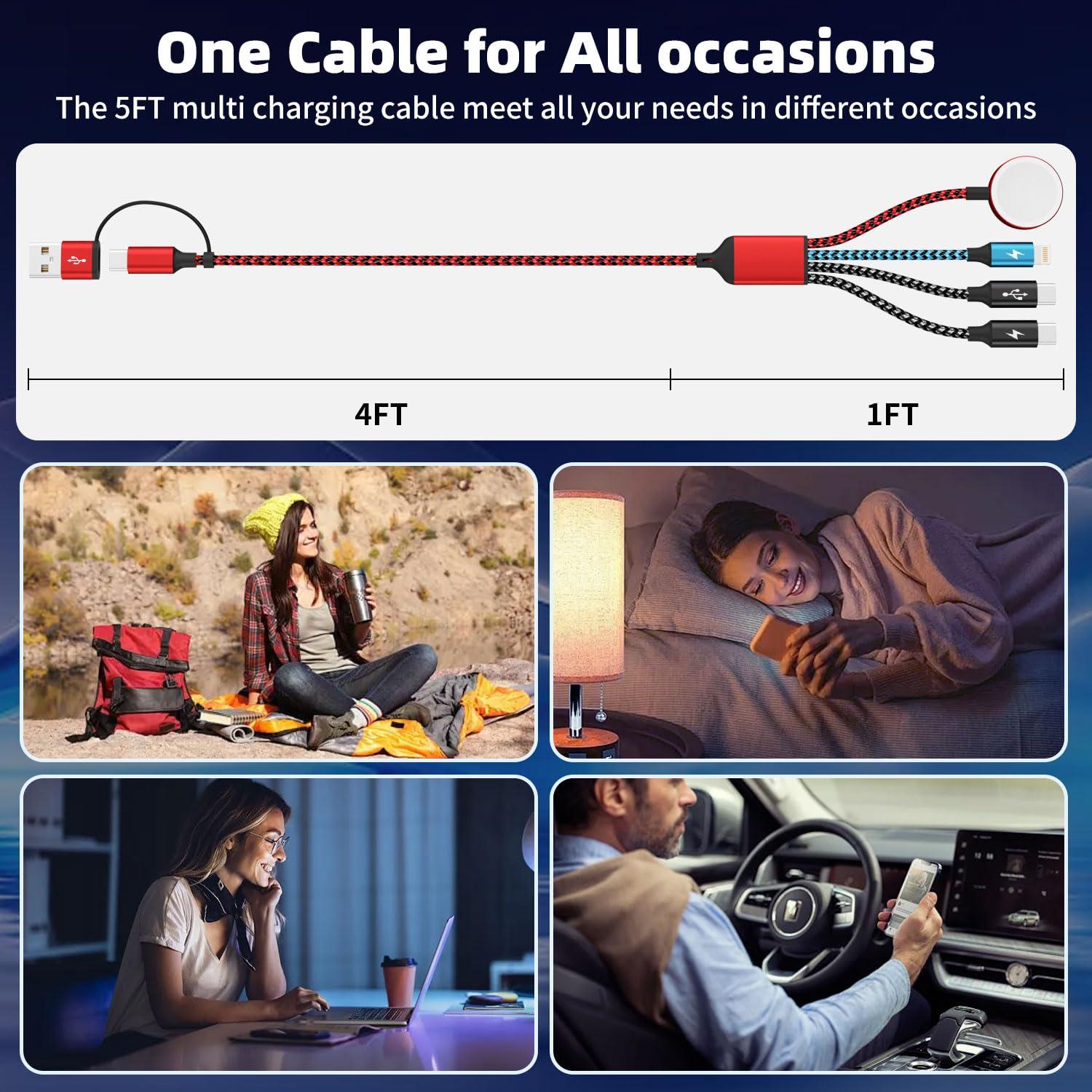 Cable de Carga Multi 4 en 2 Firsting 5FT para Apple Watch y iPhone