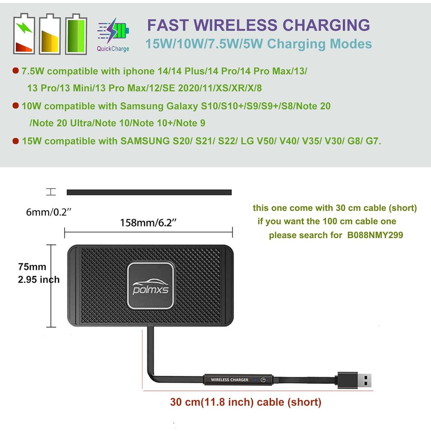 Cargador Inalámbrico Rápido 15W POLMXS C2Y para Coche