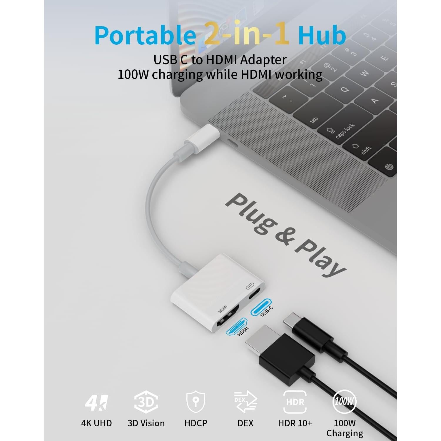 Apple MFi Certified USB C to HDMI Adapter, 4K UHD Type-C to HDMI Digital AV Converter with 100W PD Fast Charging & Screen Mirroring for iPhone 17/16/15, MacBook, iPad, iMac, Galaxy, Surface, Dell, HP