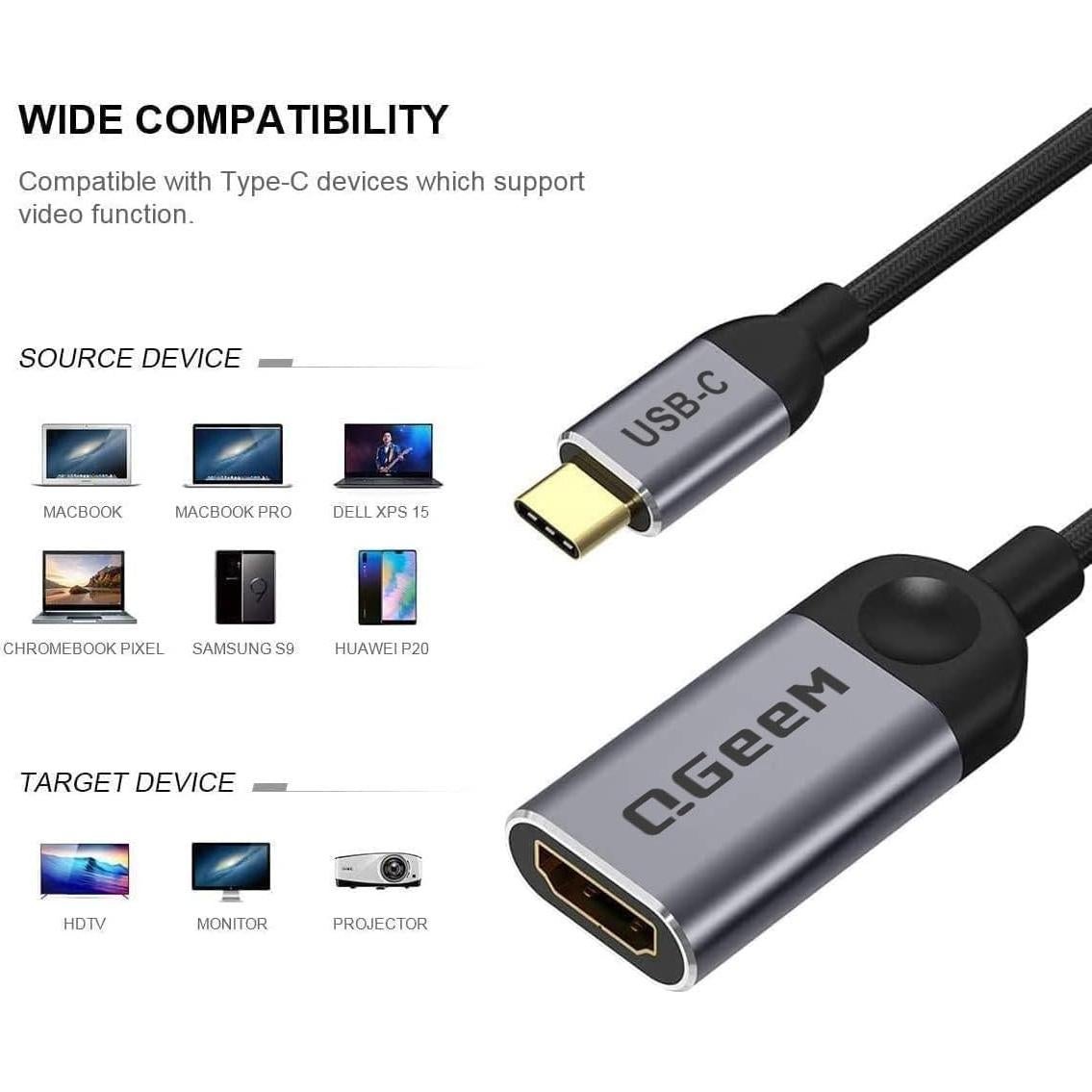 Adaptador QGeeM USB-C a HDMI 4K 30Hz para MacBook y iPhone