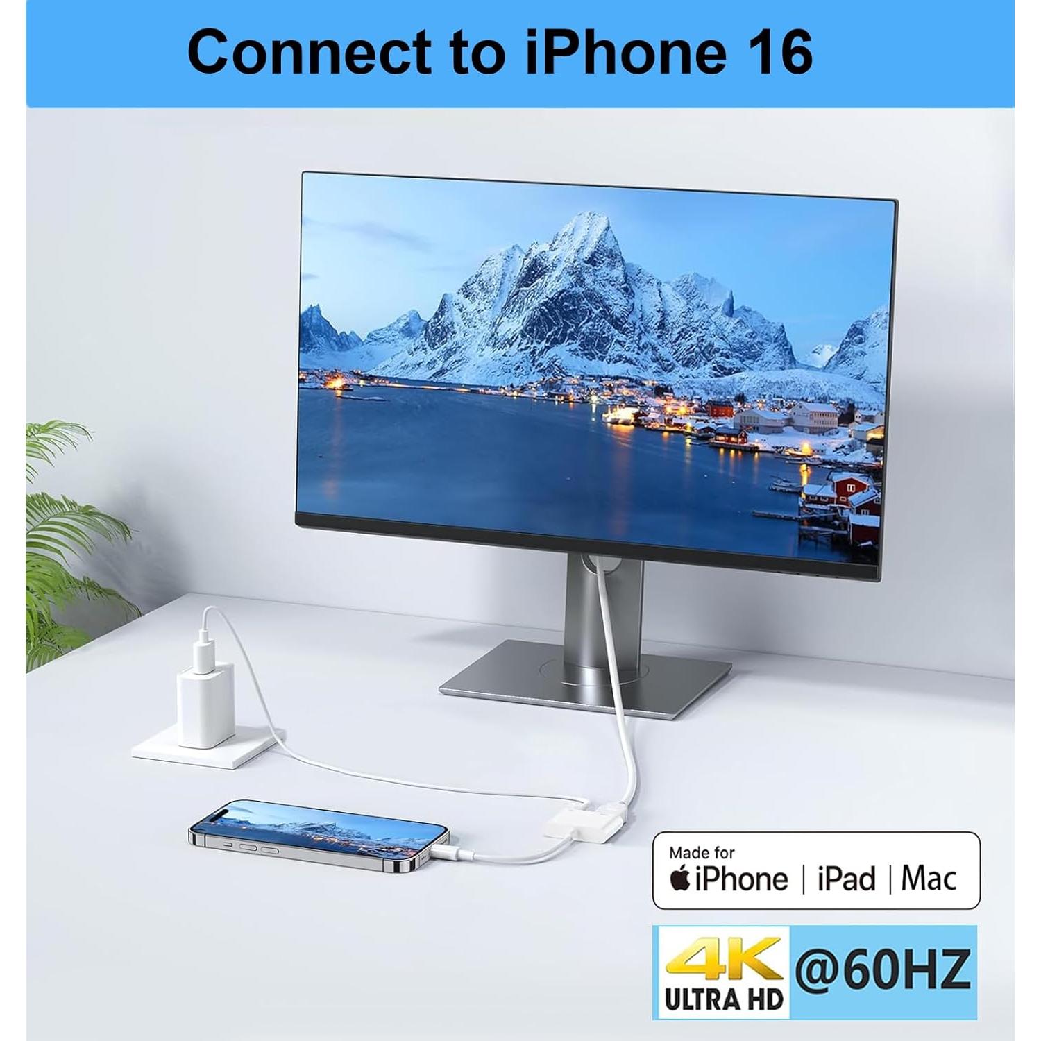 Adaptador USB-C a HDMI 4K 60Hz MFi Apple para iPhone 15/16