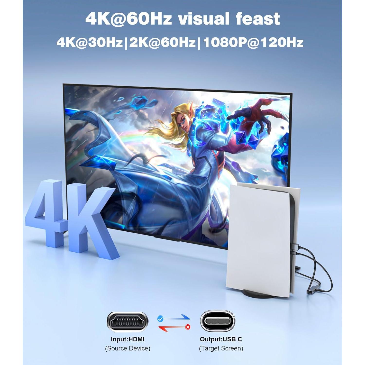 Adaptador HDMI a USB-C 4K 60Hz SWITCHFLUX - Compatible PS5, Xbox