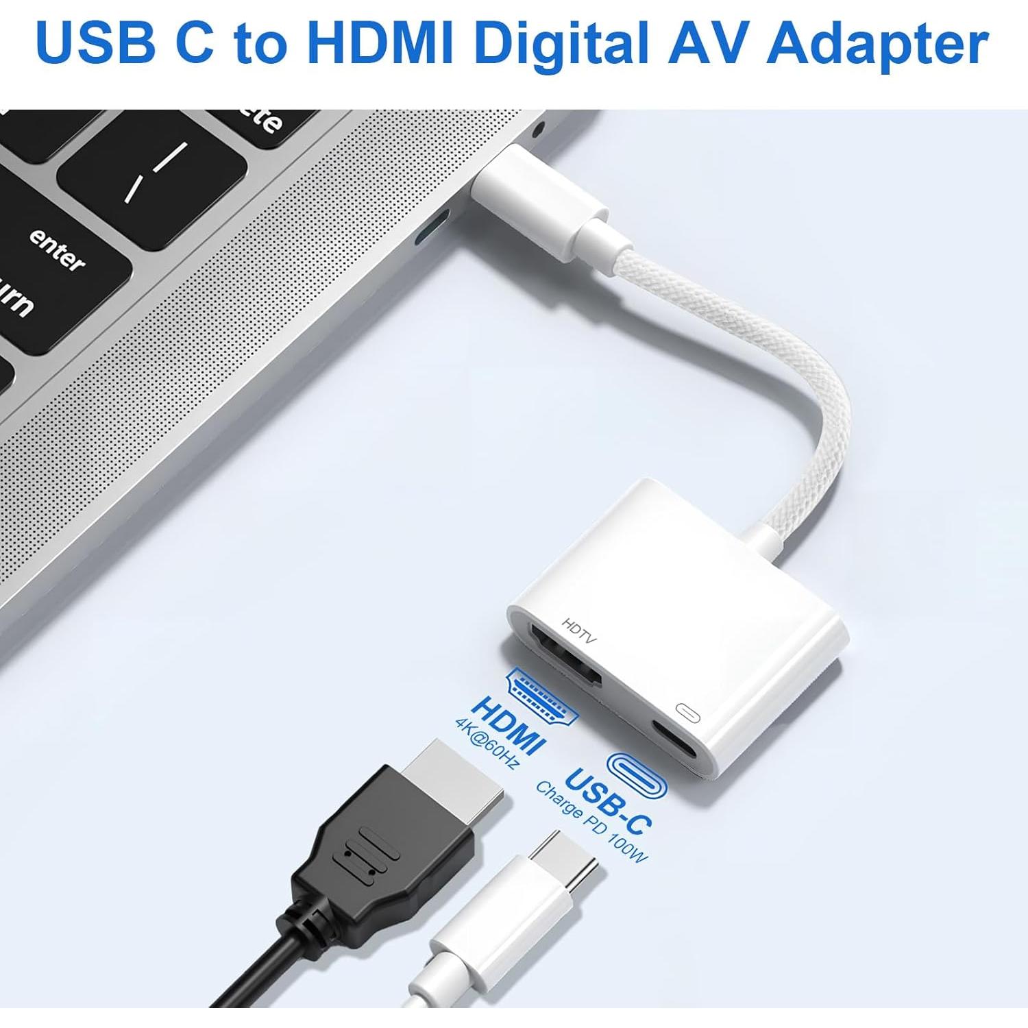 Adaptador USB C a HDMI Denlane 4K 60Hz con carga 100W