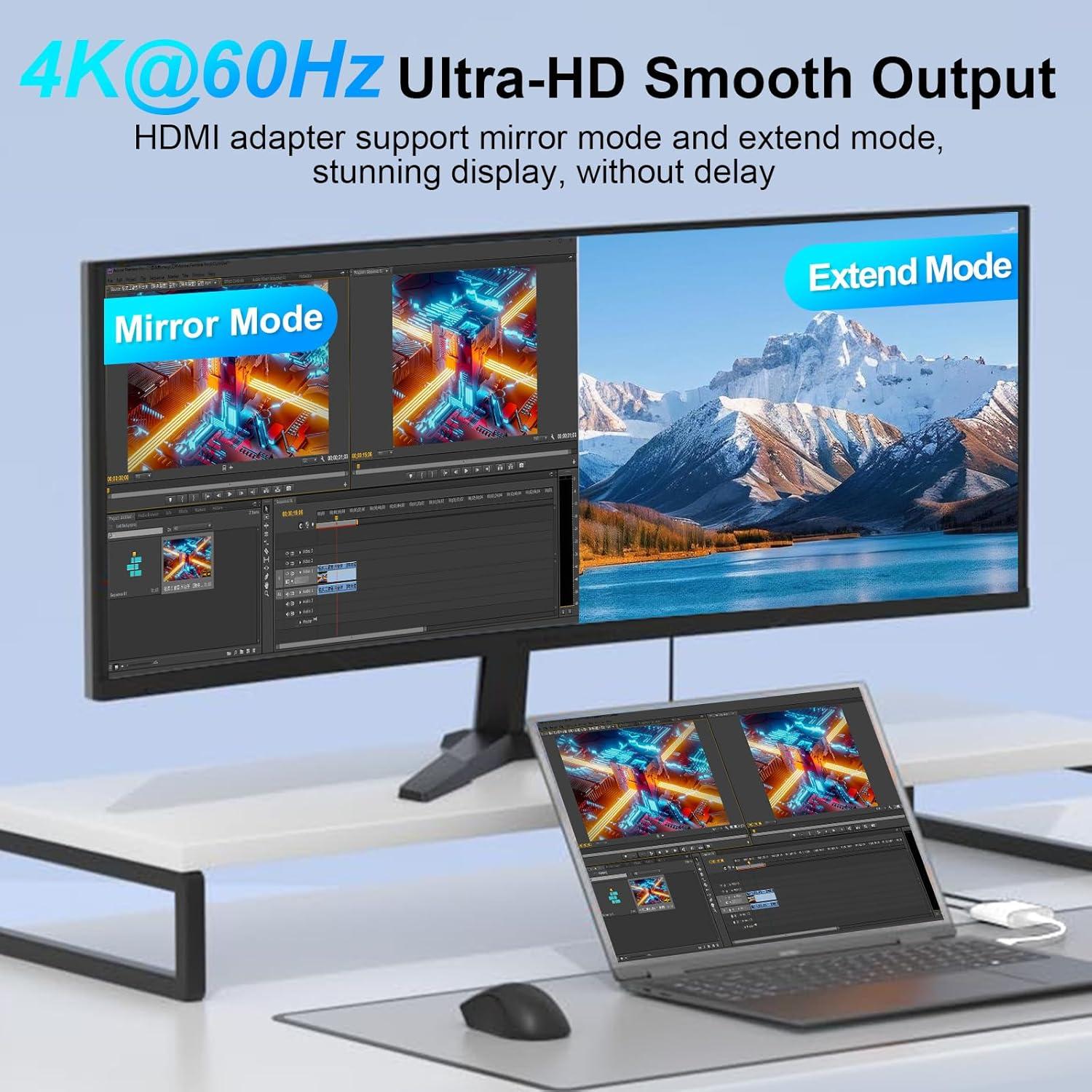 Adaptador USB C a HDMI Denlane 4K 60Hz con carga 100W