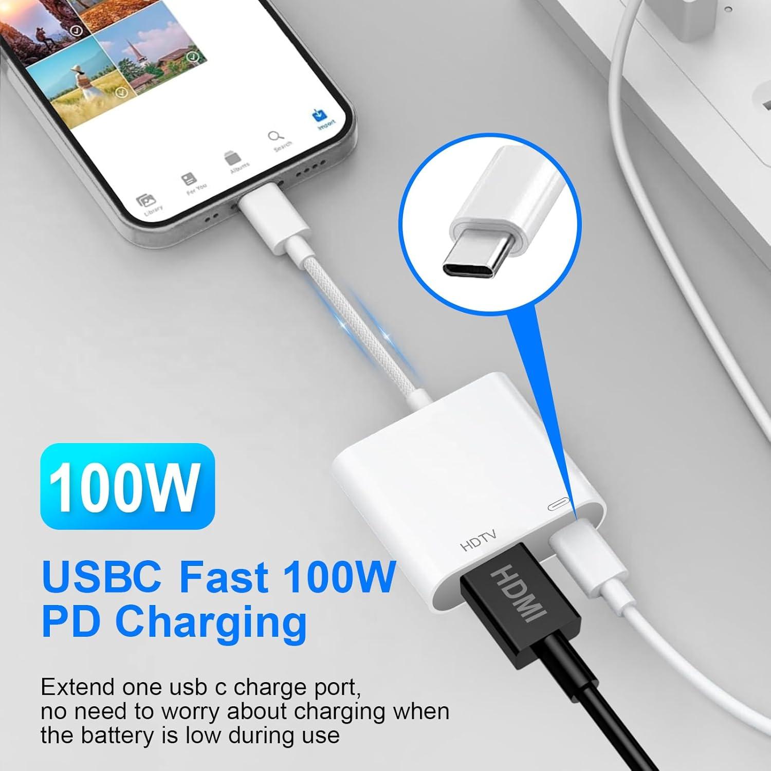 Adaptador USB C a HDMI Denlane 4K 60Hz con carga 100W