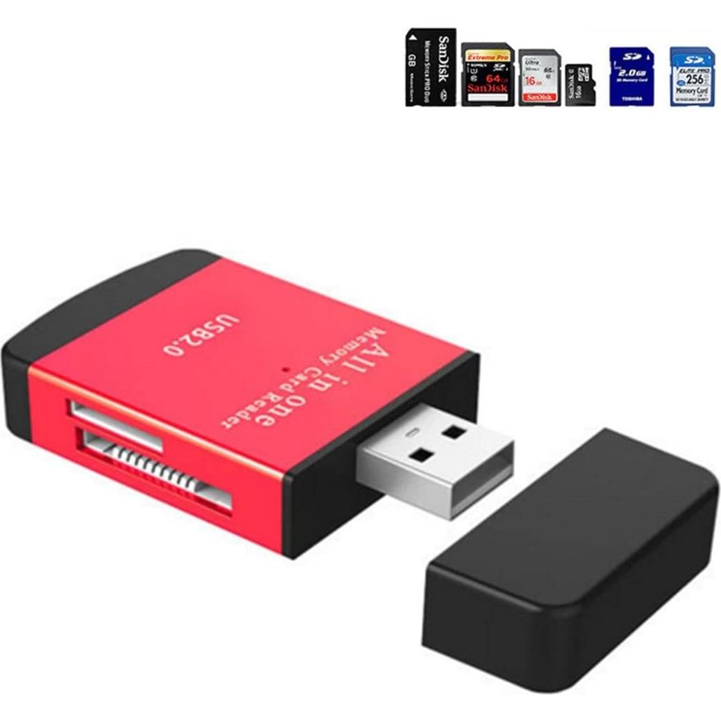Lector de Tarjetas 4 en 1 TXY USB 2.0 Rojo - SD, Micro SD, MS