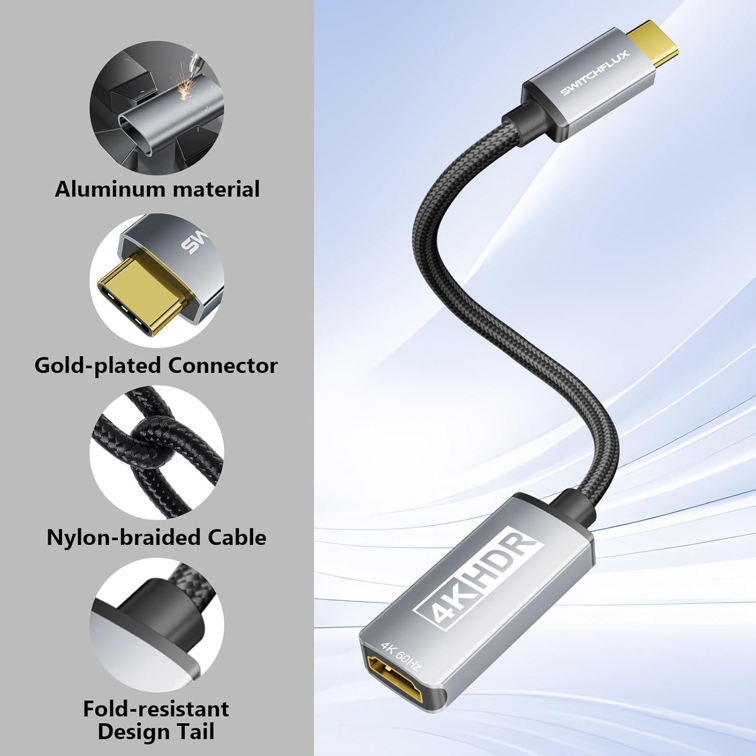 Adaptador USB C a HDMI 4K 60Hz SWITCHFLUX - Compatible iPhone 15/16
