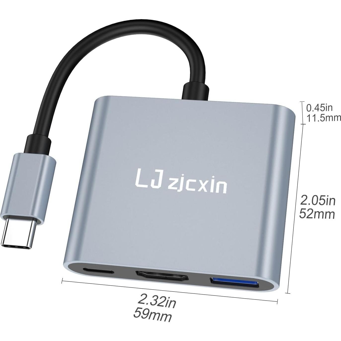 Adaptador USB C a HDMI 4K LJ zjcxin con 100W PD y USB 3.0