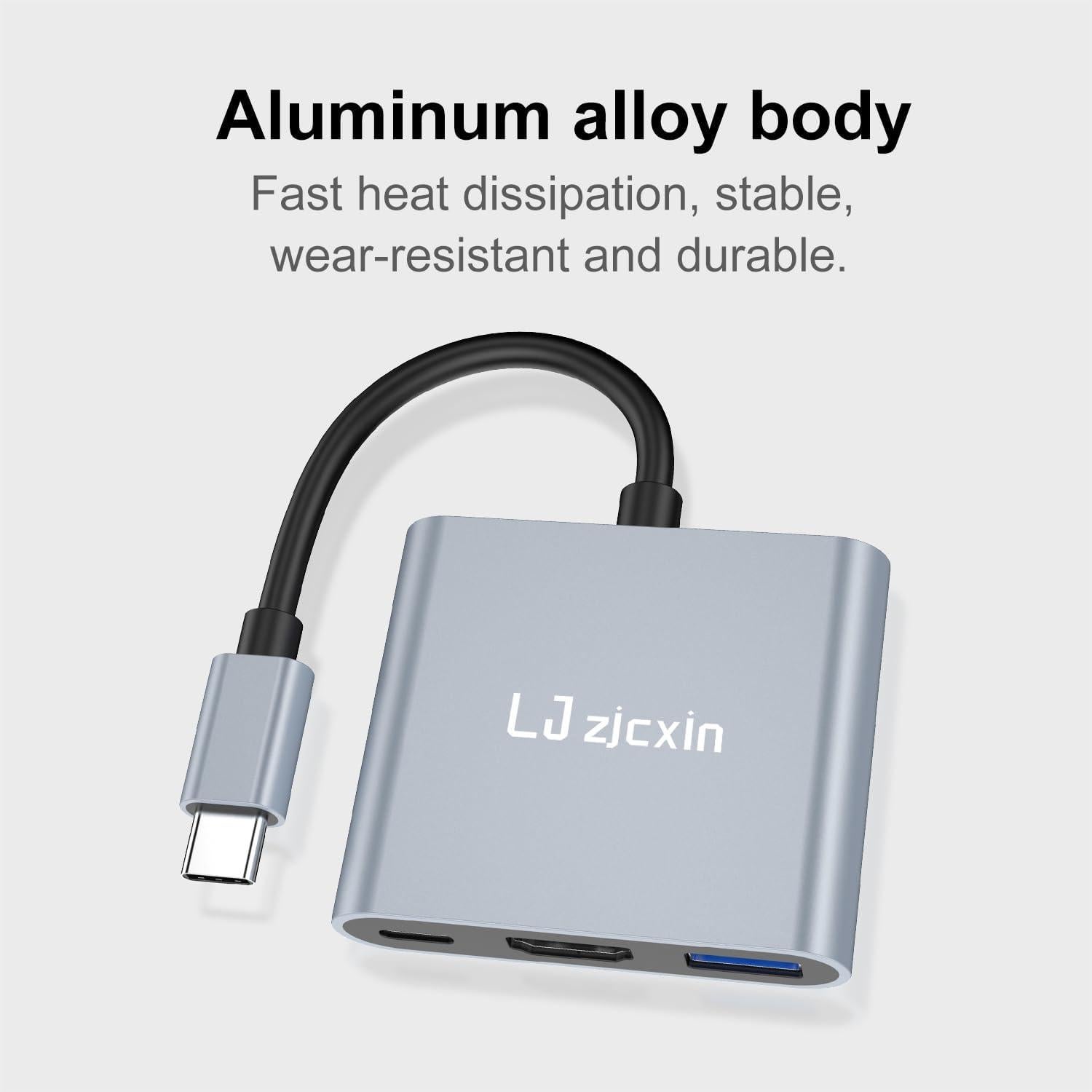 Adaptador USB C a HDMI 4K LJ zjcxin con 100W PD y USB 3.0