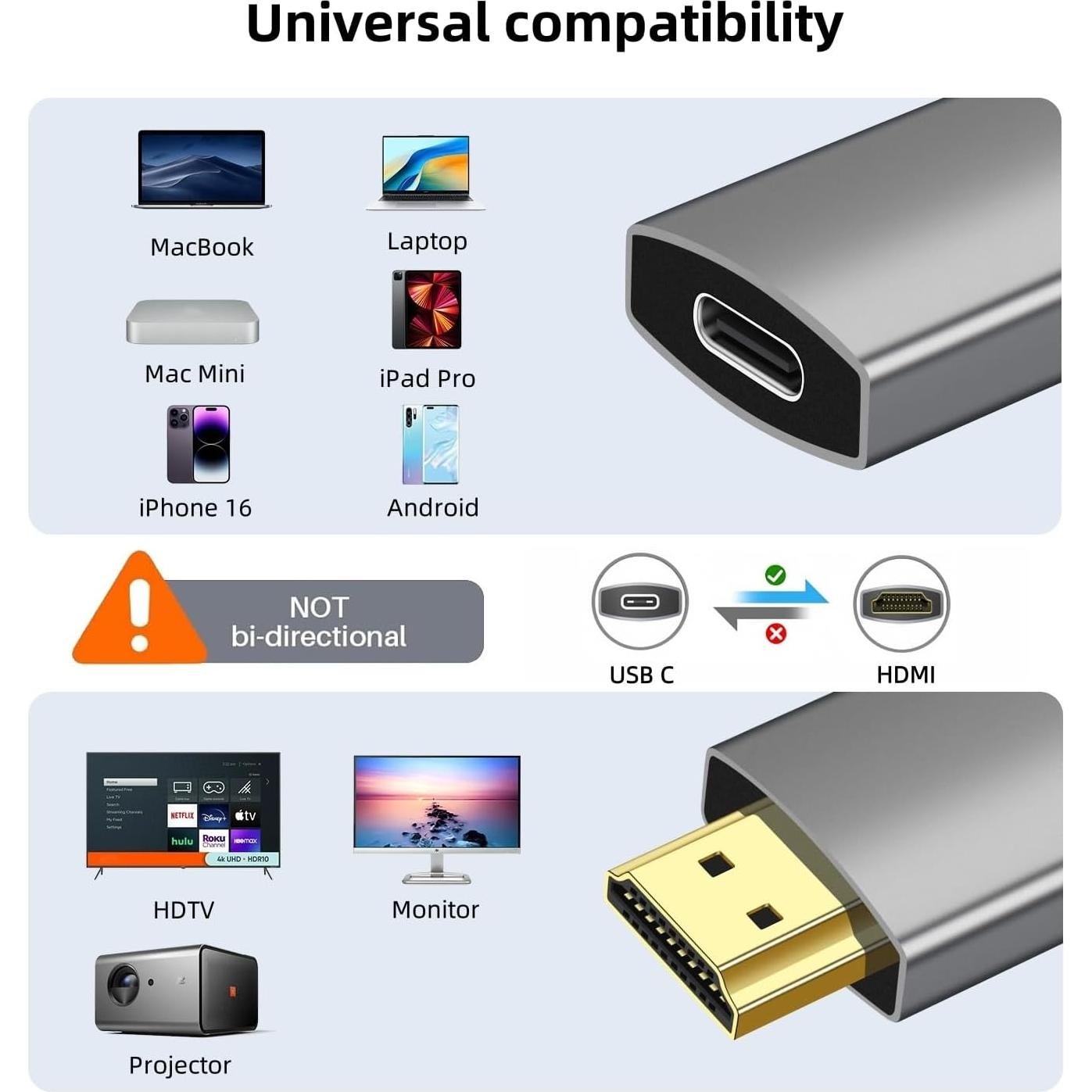 Adaptador USB C a HDMI 4K 60Hz XinYaa - 1 paquete