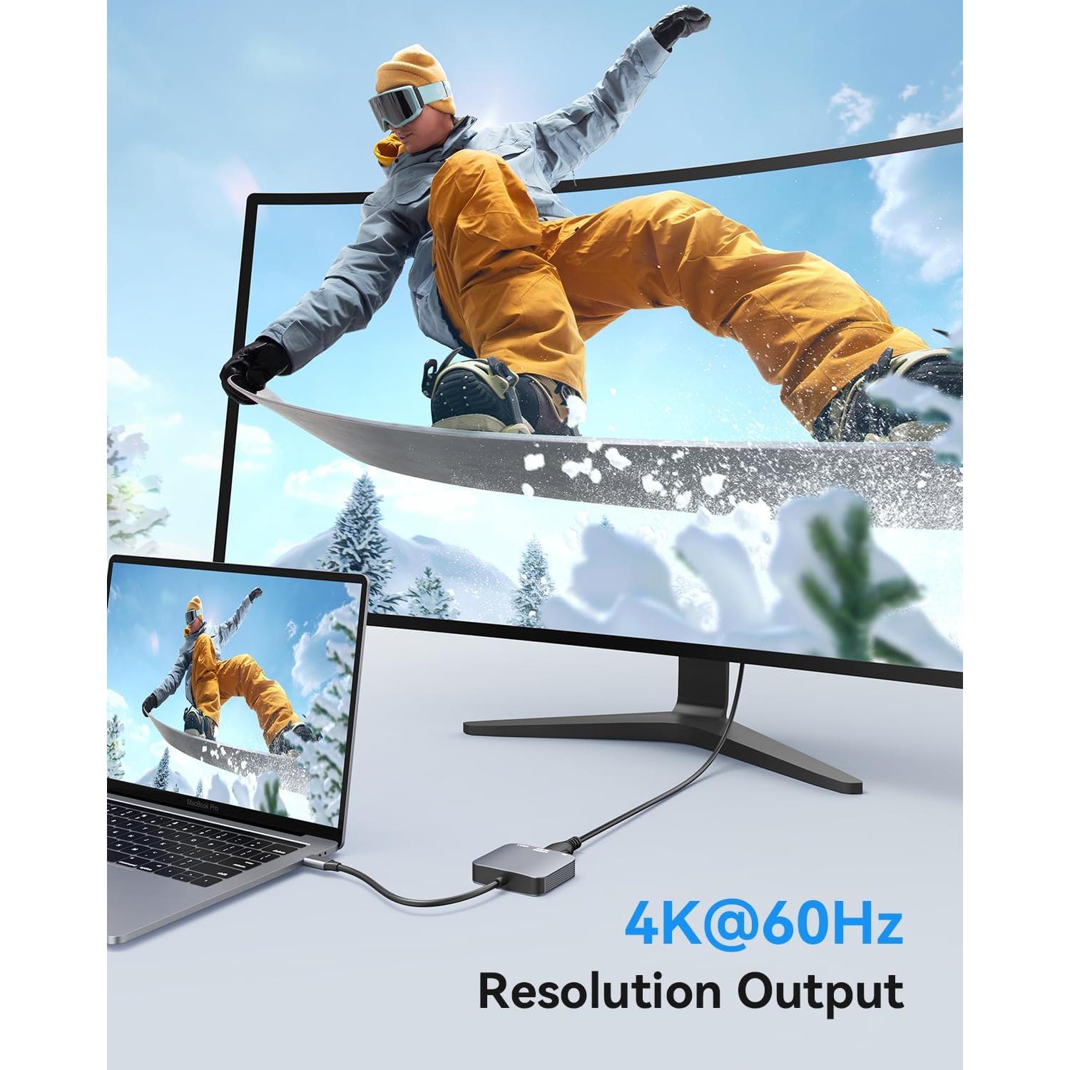 Adaptador USB C a HDMI 4K 60Hz Vilcome con USB 3.0 y PD 100W