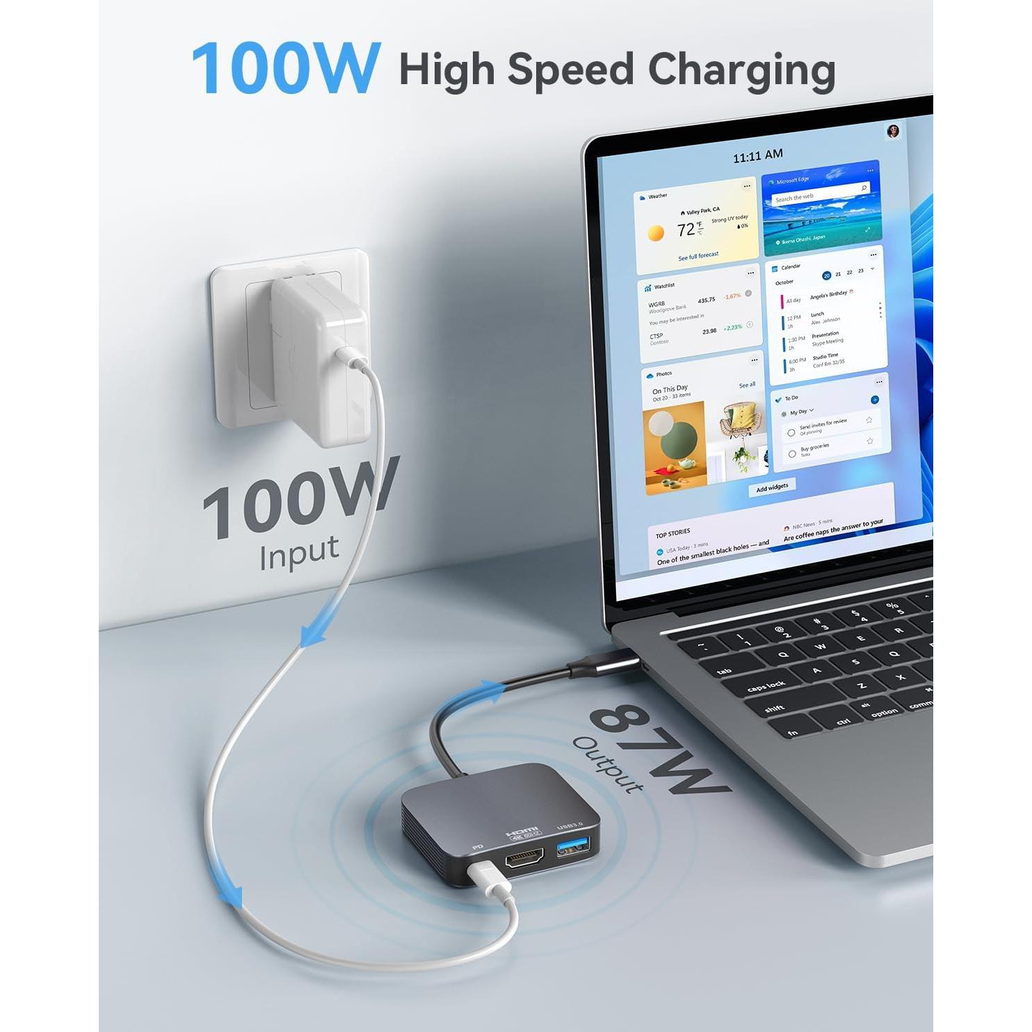 Adaptador USB C a HDMI 4K 60Hz Vilcome con USB 3.0 y PD 100W